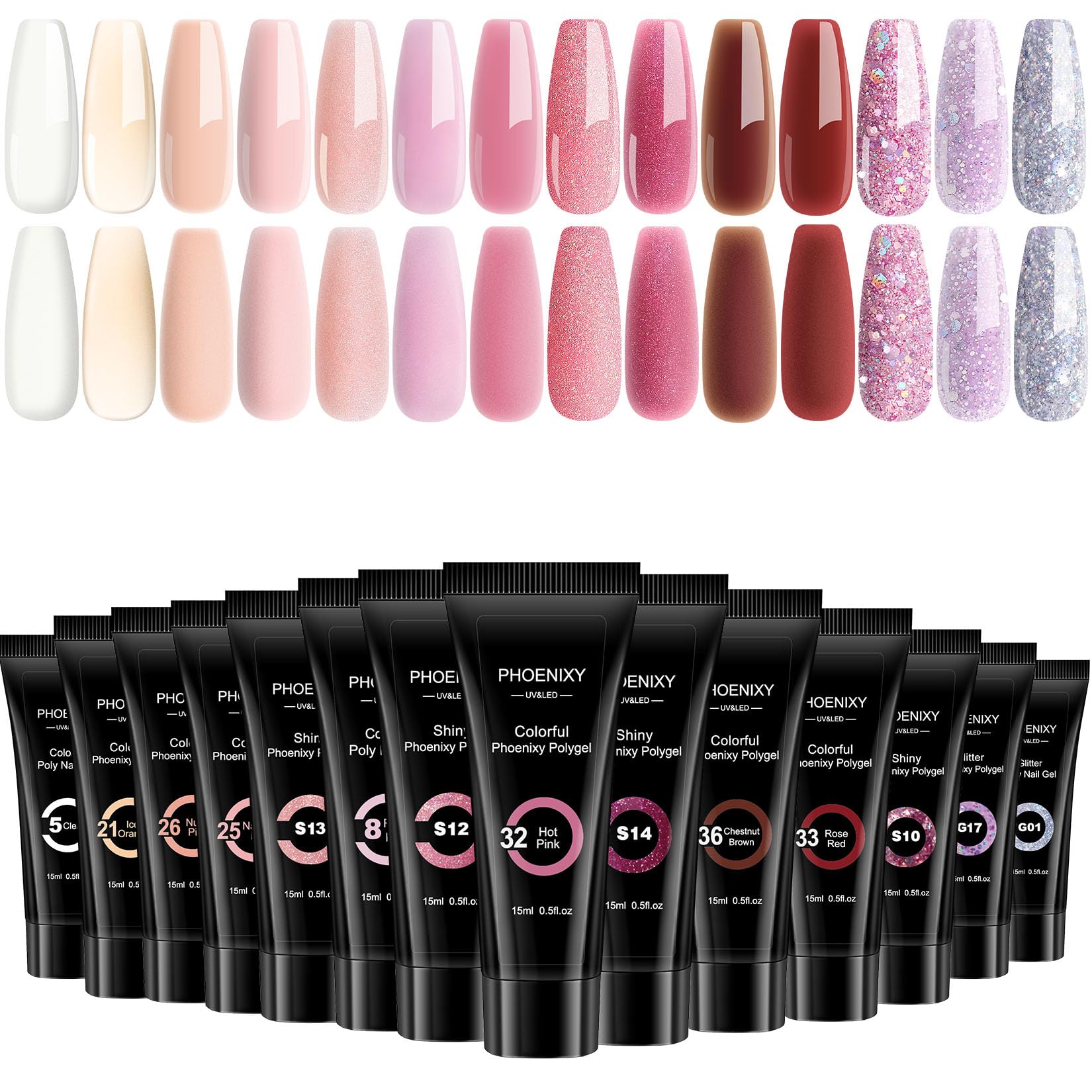 Phoenixy Poly Nail Gel Kit | 14 Color Builder Nail Extension Set