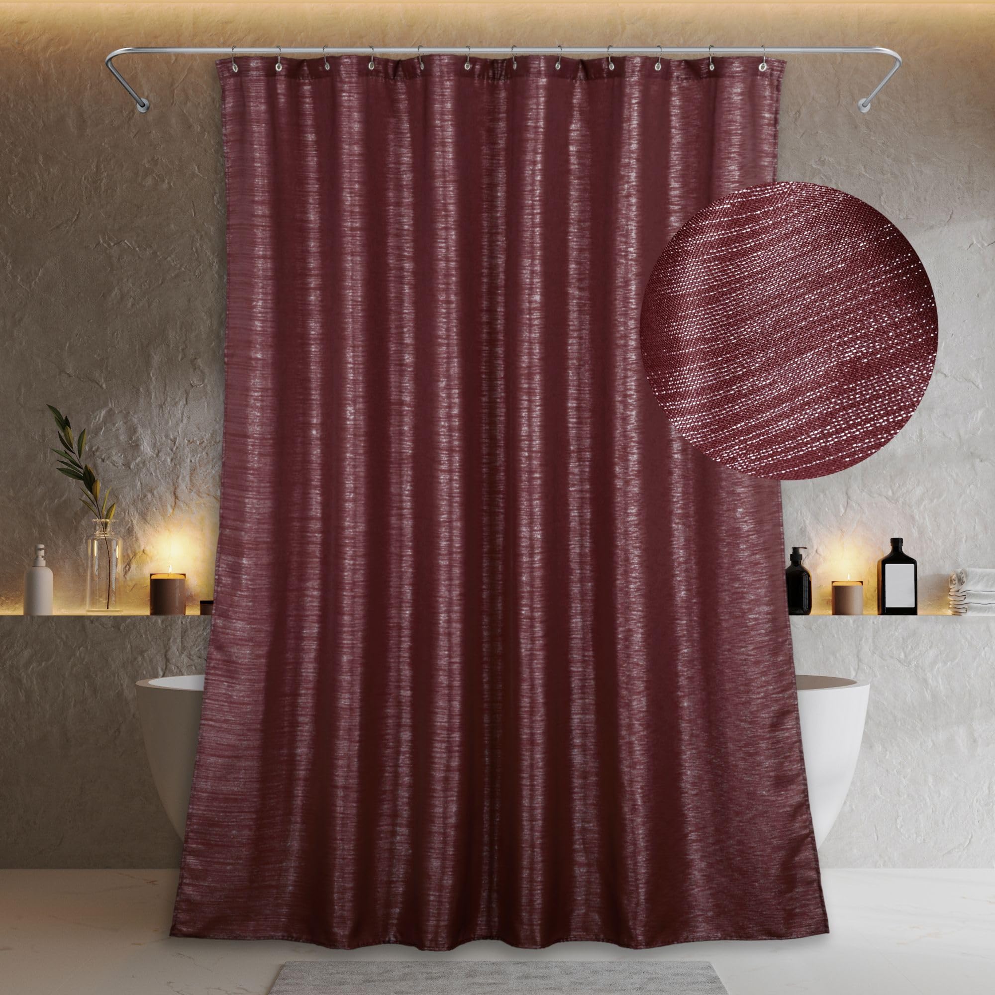 PopKozzi Red Glitter Shower Curtain – Metallic Sparkle Water Repellent Fabric