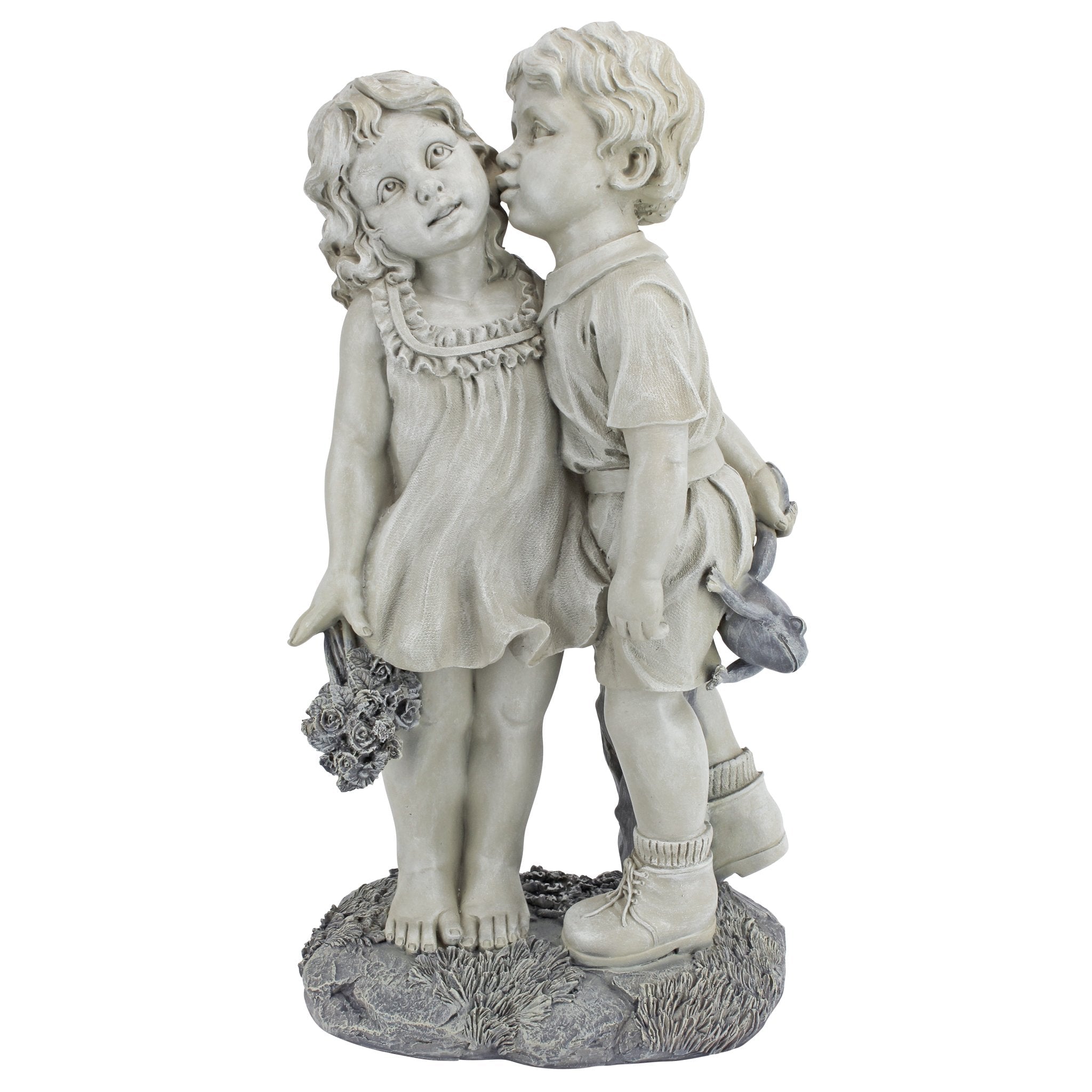 Design Toscano Young Sweethearts Kissing Children Garden Statue, 22 Inch