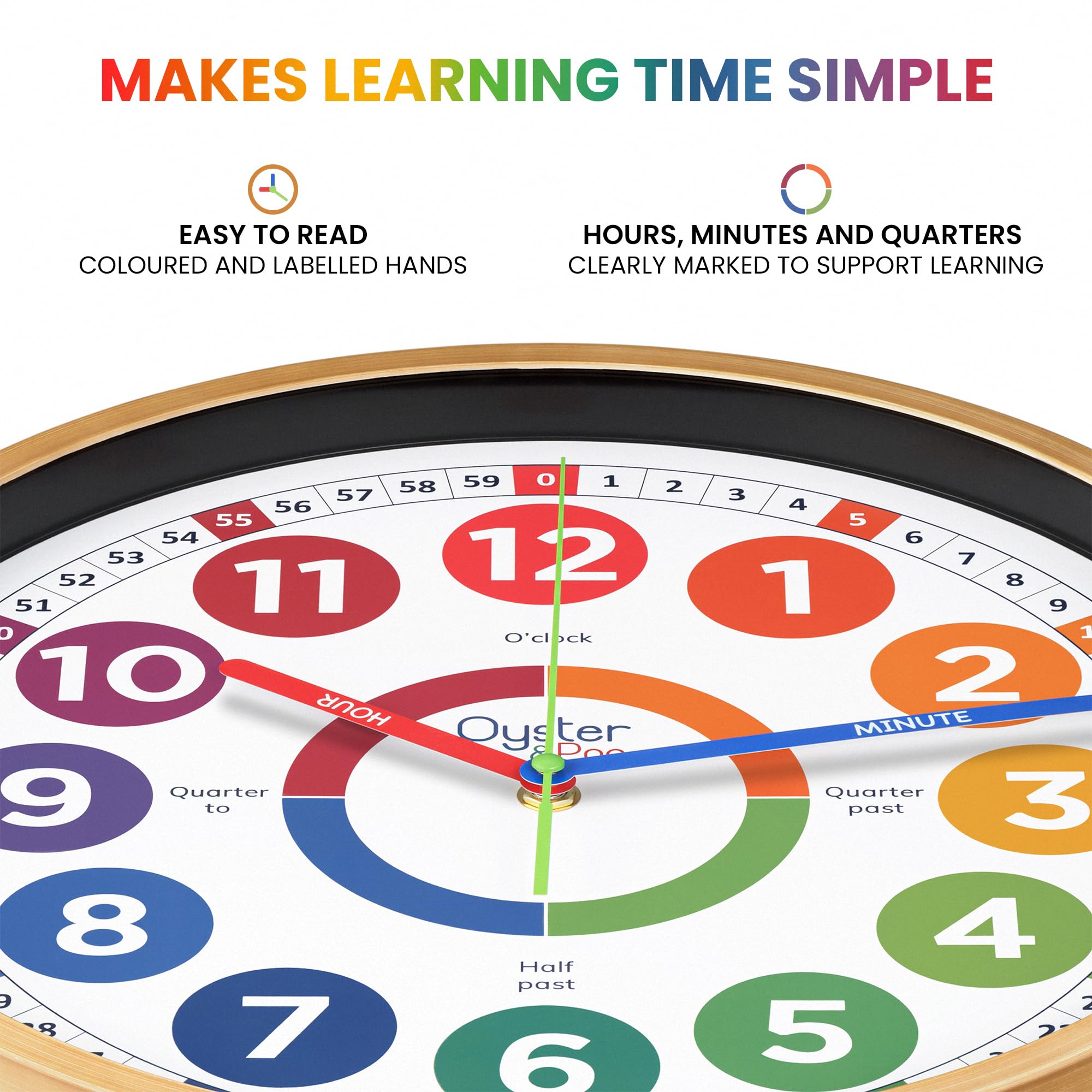 14 Inch Learning Clock – Silent Analog Teaching Wall Clock