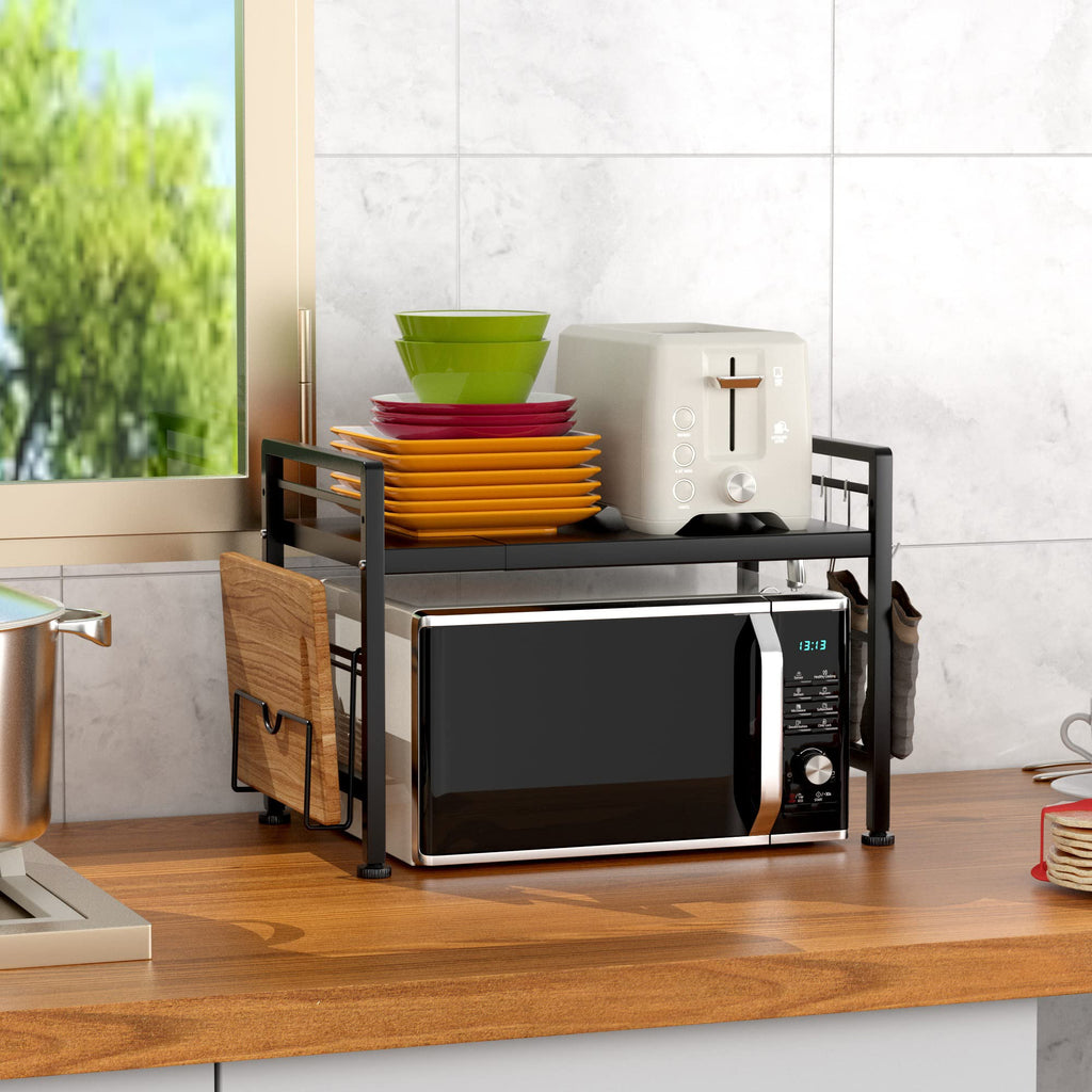 EKNITEY Extendable Microwave Oven Rack | 2-Tier Adjustable Kitchen Shelf