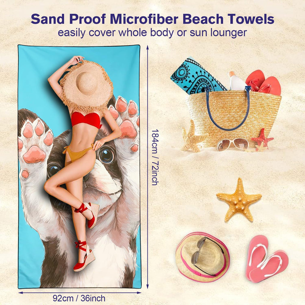 Violetpos Boston Terrier Beach Towel for Dog Lovers, Extra Large 180x90 cm 250GSM Microfibre, Sand Free Quick Dry - image 5