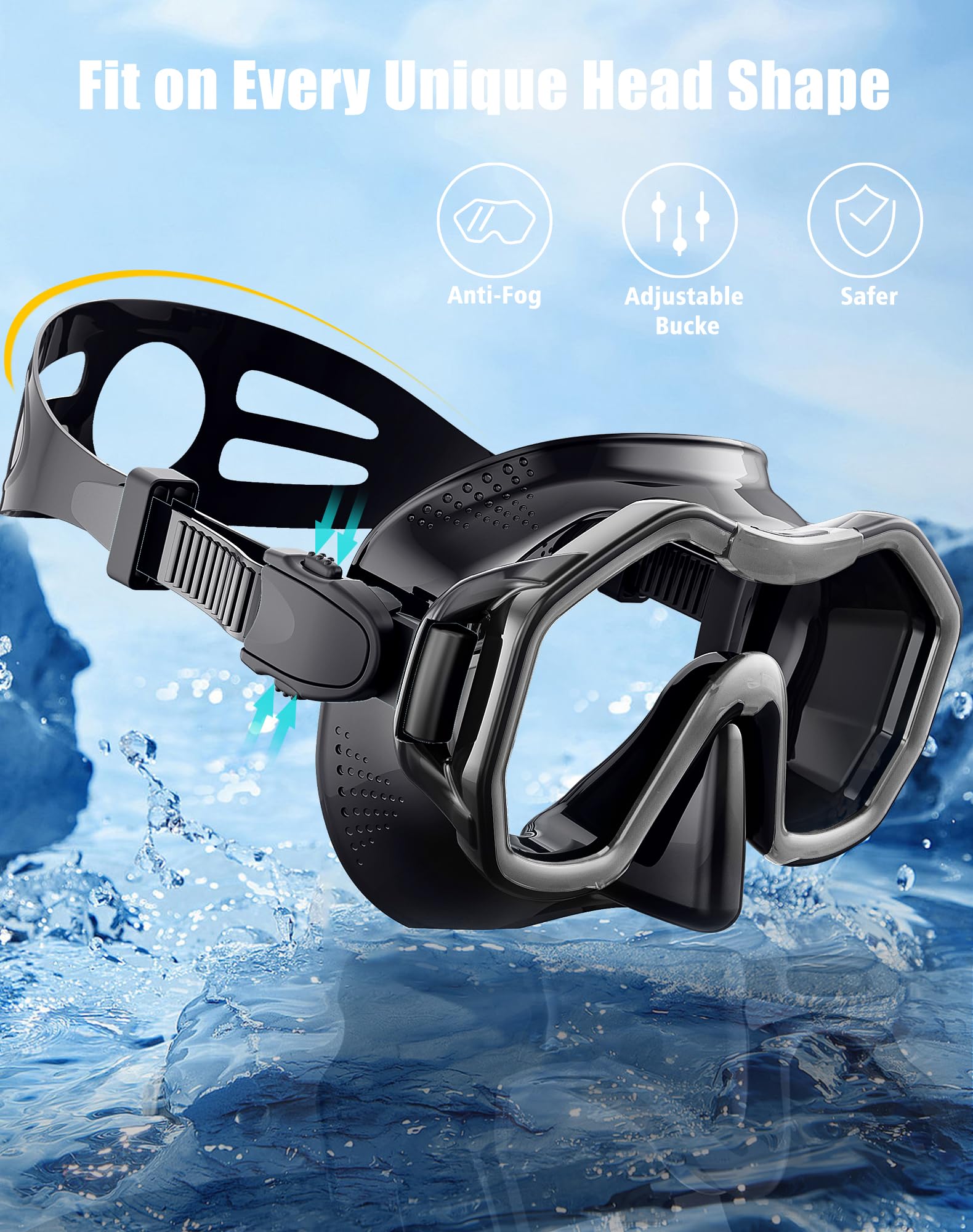 Lealinga 2-Pack Snorkel Set | Anti-Fog Panoramic Mask & Dry Top Snorkel
