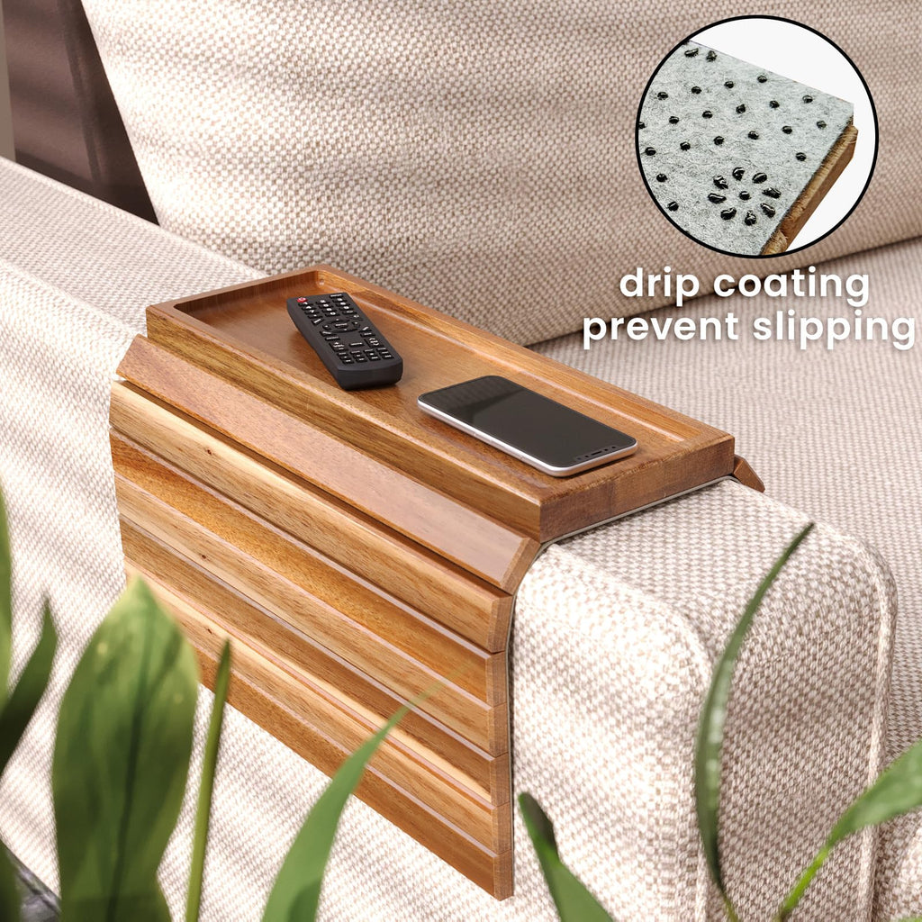 Fibogollo Sofa Arm Tray,Acacia Wood Folding Couch Arm Tray,1 pc Sofa Armrest Tray with Anti-Slip Pad for Drinks,Snacks,Phone,Remote Control - image 4