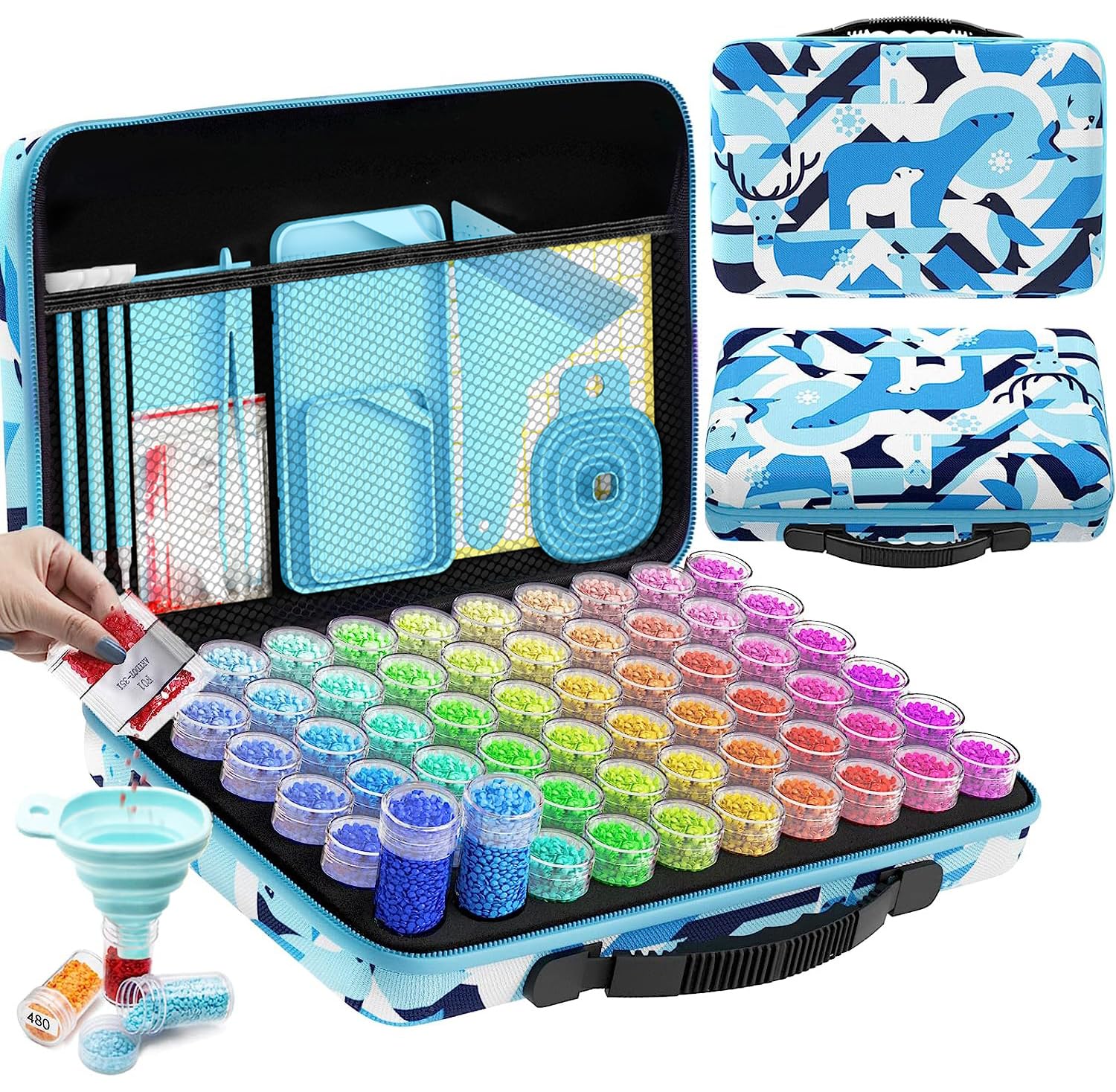 ARTDOT 5D Diamond Painting Storage Case – 60 Slots with 101 Tools (Blue)