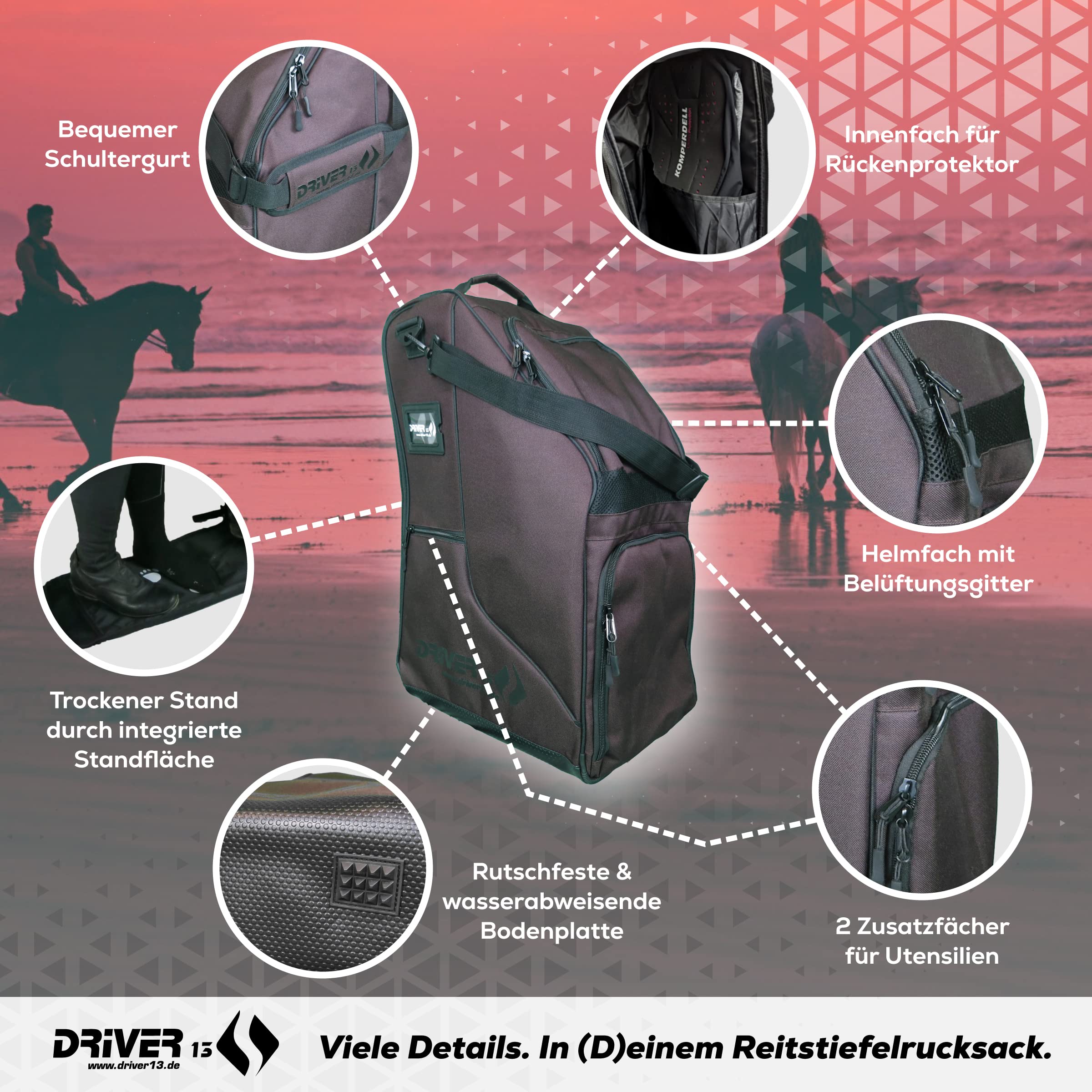 Driver13 Deluxe Riding Boot Bag with Helmet Compartment - Brown