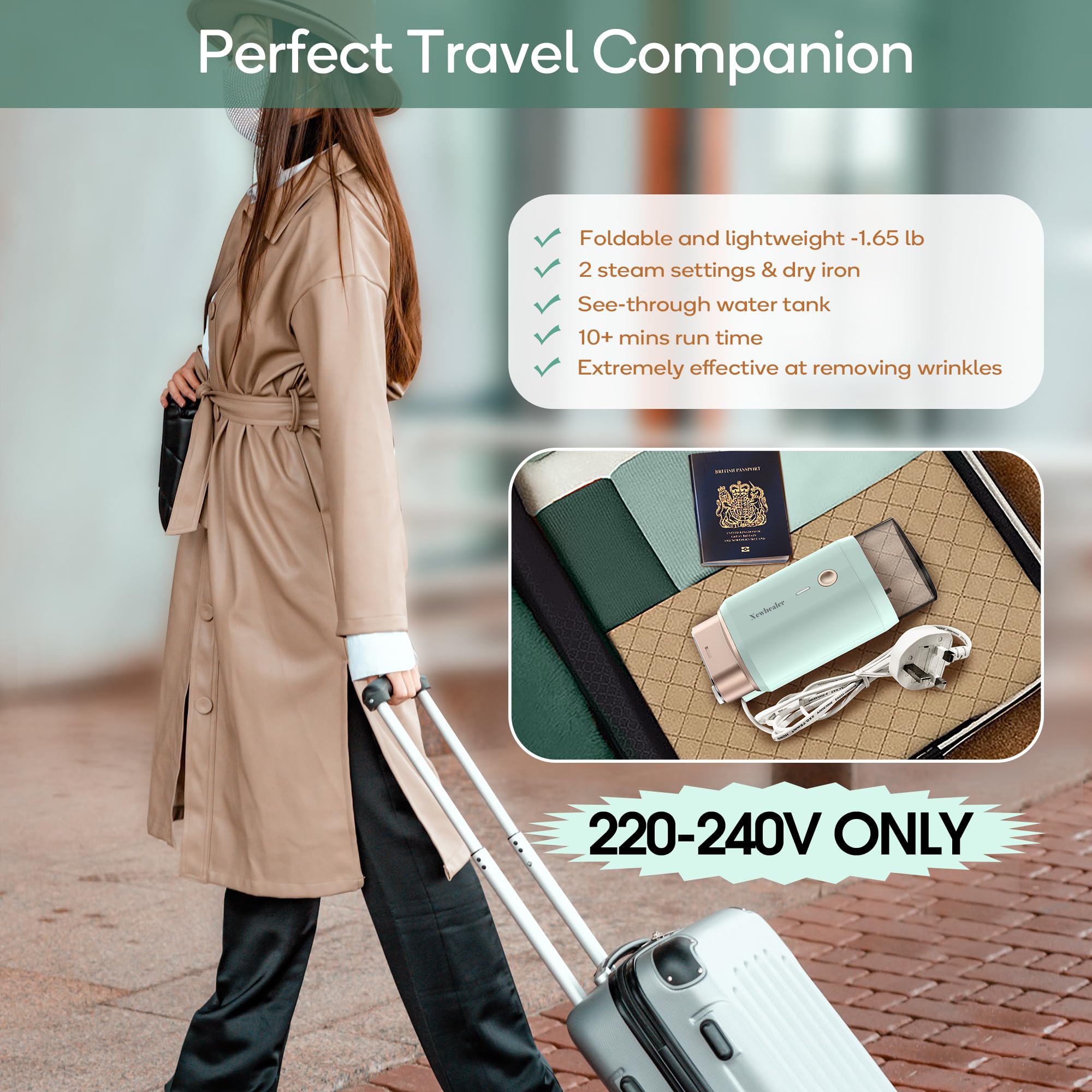 Newbealer Handheld Clothes Steamer - 1200W Portable Travel Garment Steamer