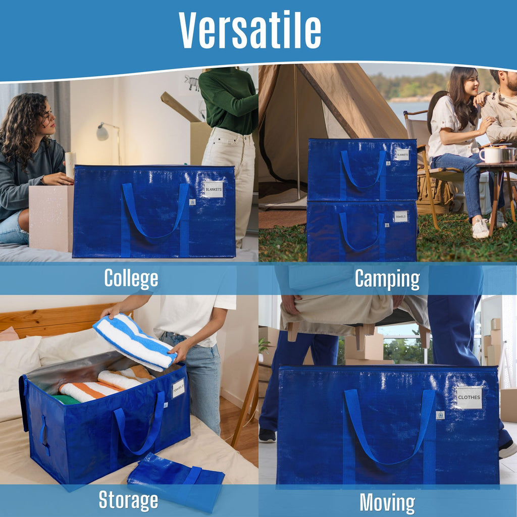 VENO 6 Pack Extra Large Moving Bags with Zippers & Carrying Handles, Heavy-Duty Storage Tote Moving Boxes for Space Saving Blue-6 Pack