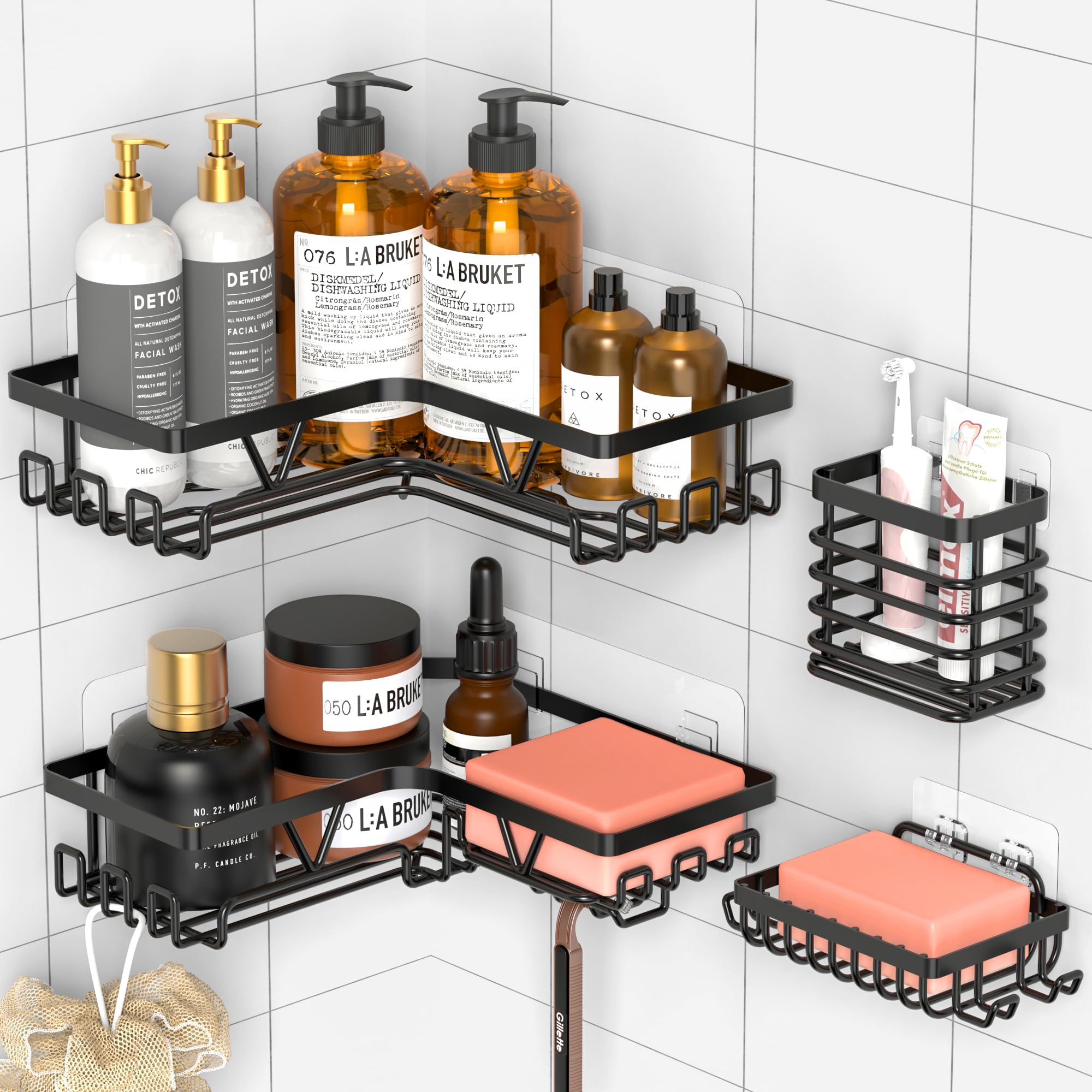 Kegii Shower Caddy Corner Set – 4-Piece Matte Black Stainless Steel
