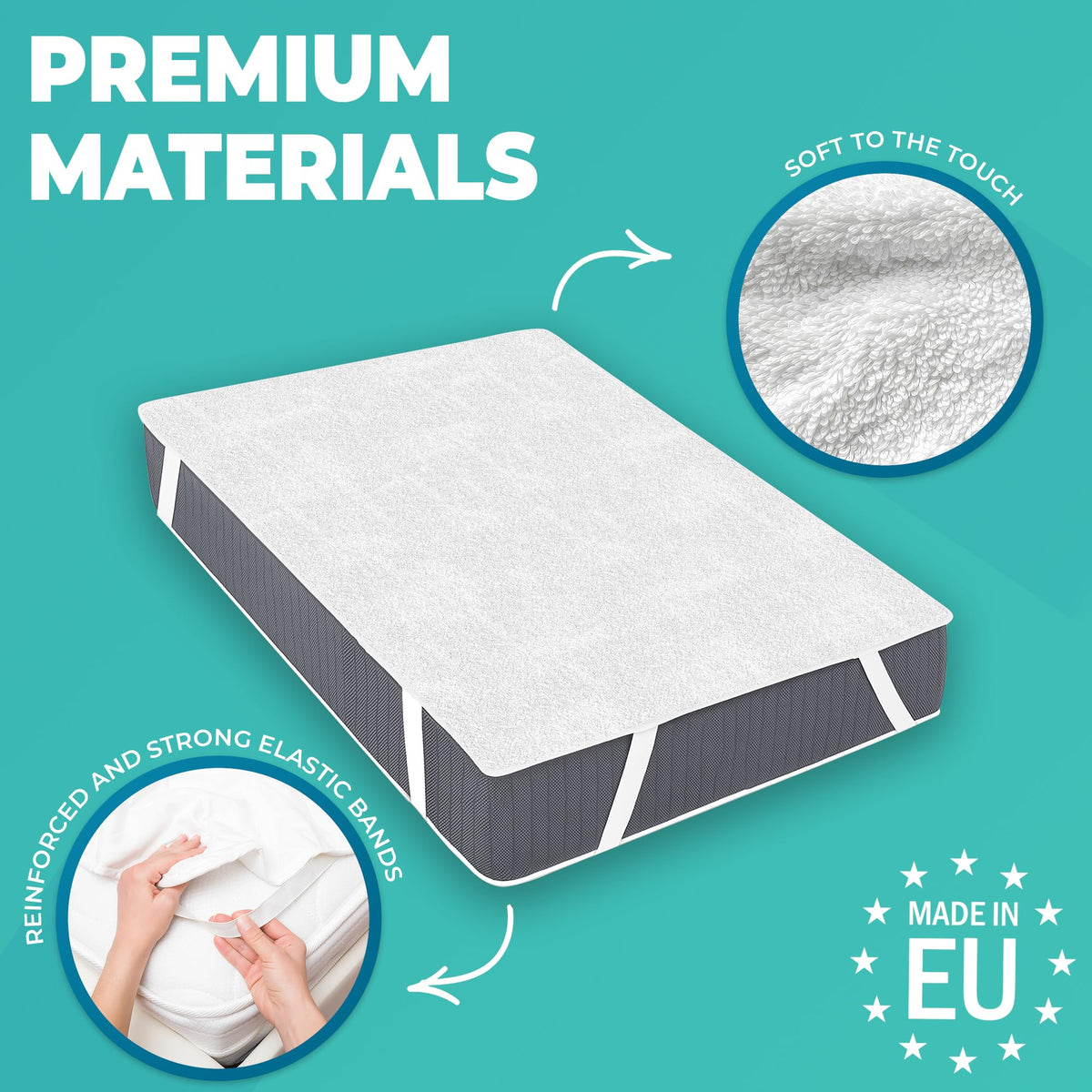 King Size Mattress Protector Waterproof for Bed 160x200 cm 2pcs Premium Cotton Terry Bed Cover with Elastic Straps Sheet Soft and Breathable