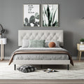 XINBEDEU King Velvet Platform Bed Frame | Tufted Headboard – Beige