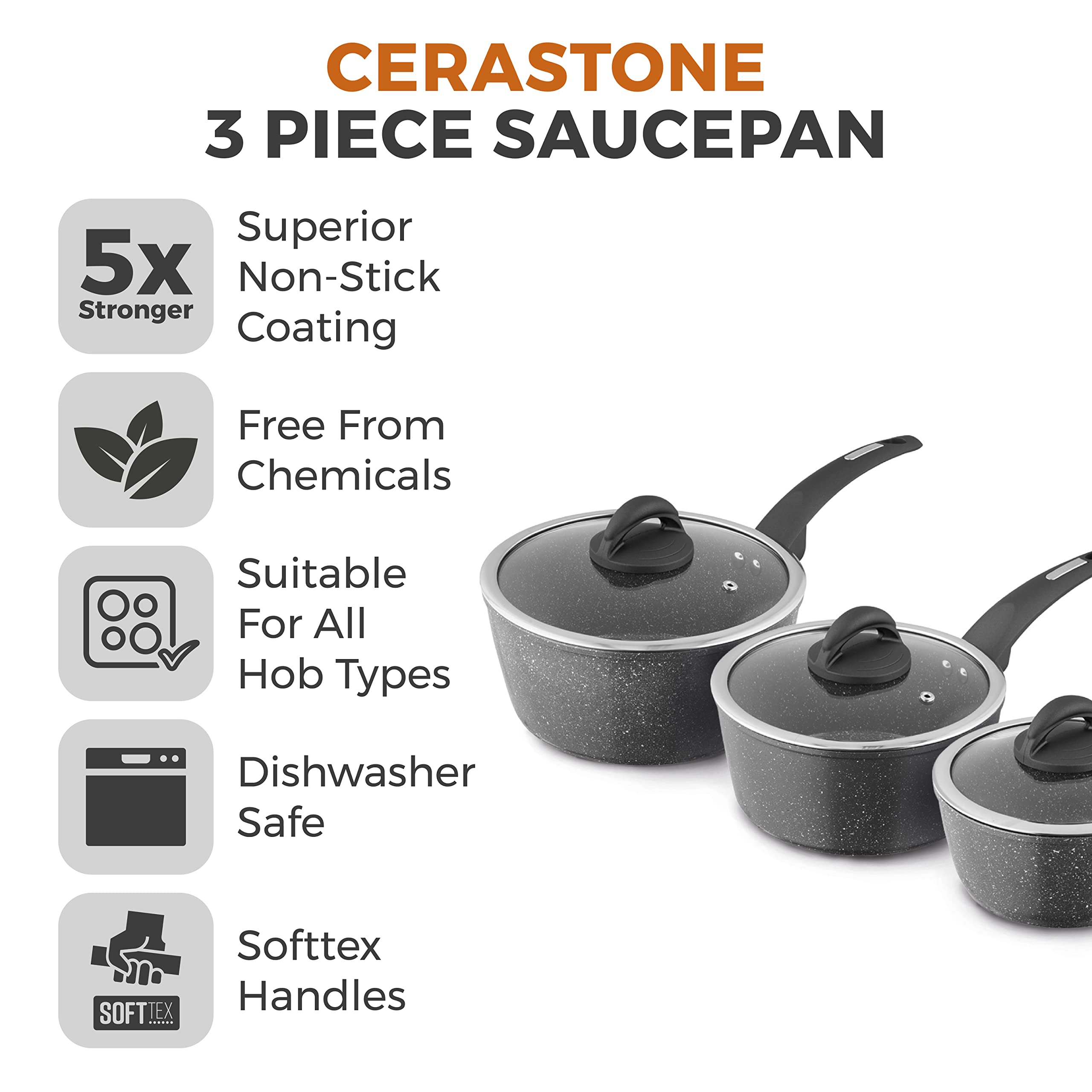 Tower Cerastone 3 Piece Non-Stick Saucepan Set | Forged Aluminium