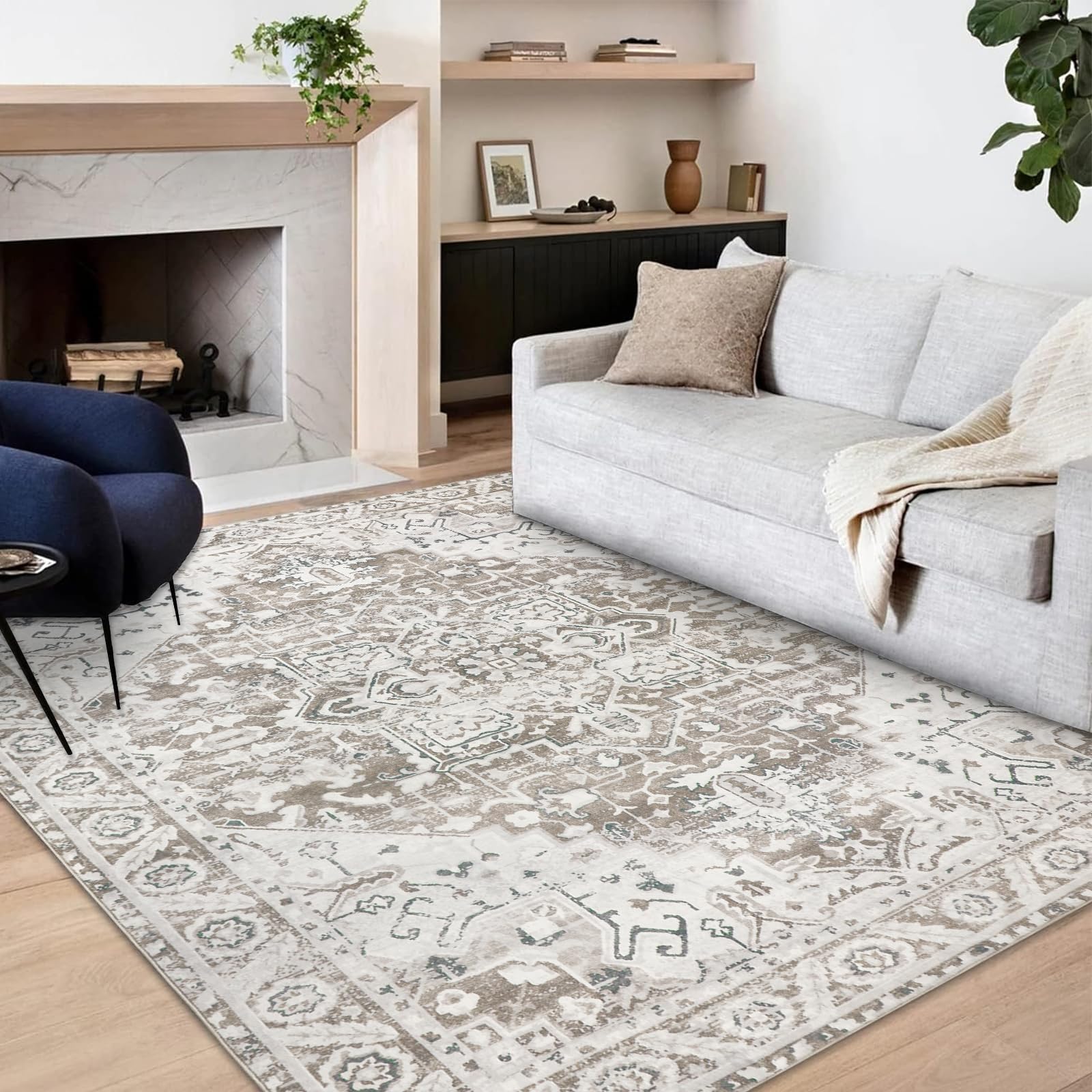 Famibay Vintage Area Rug | 160x230 Machine Washable Non-Slip Carpet