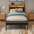 BORPHOM 3ft Single Metal Bed Frame with LED Storage Headboard & USB