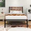 HOMERECOMMEND Single Metal Platform Bed Frame with Rustic Wood Headboard