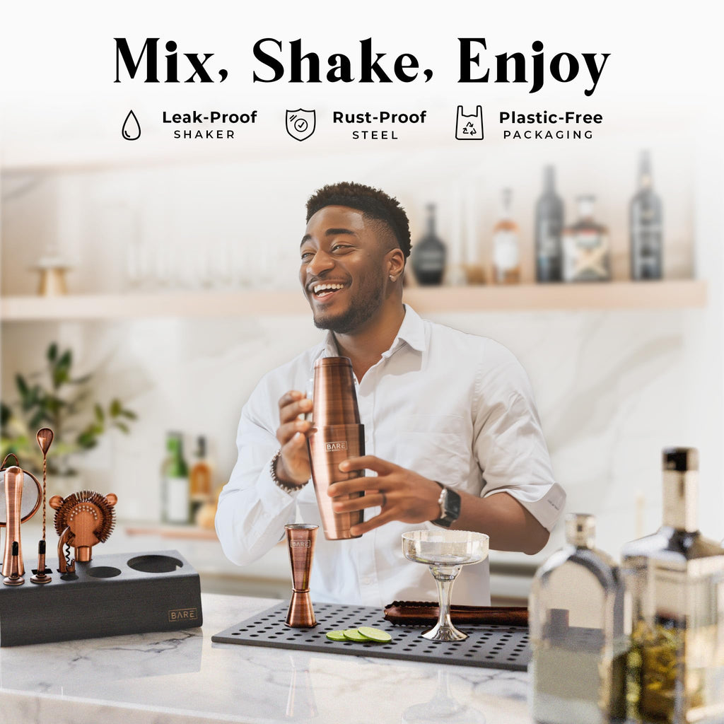 Bare Barrel 14-Piece Cocktail Making Kit with Bamboo Stand & Recipes