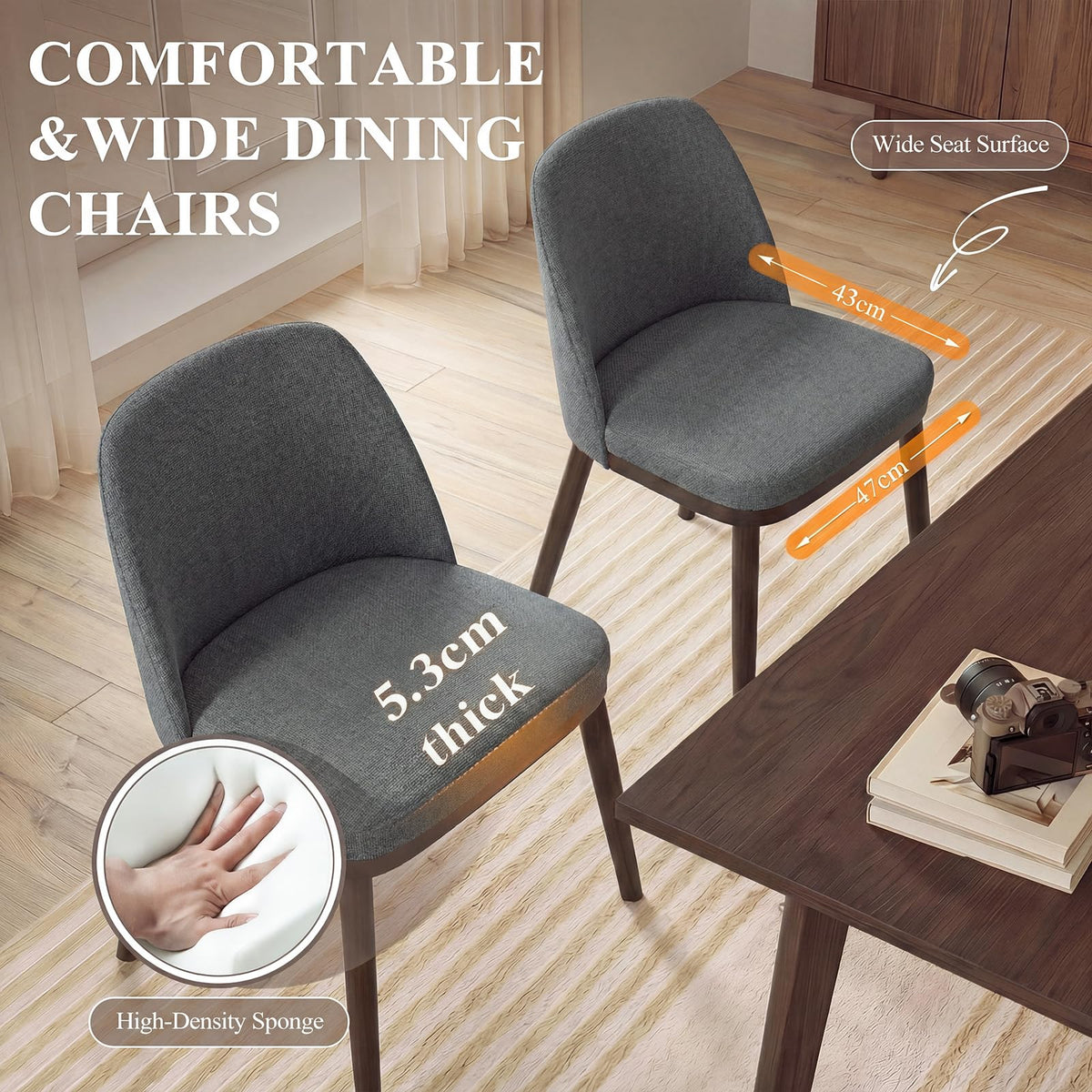 MALOL Thick Wood-base Dining Chairs Set of 2, Upholstered Kitchen Chairs with Solid Wood Legs and Thick Seat Cushion - image 3