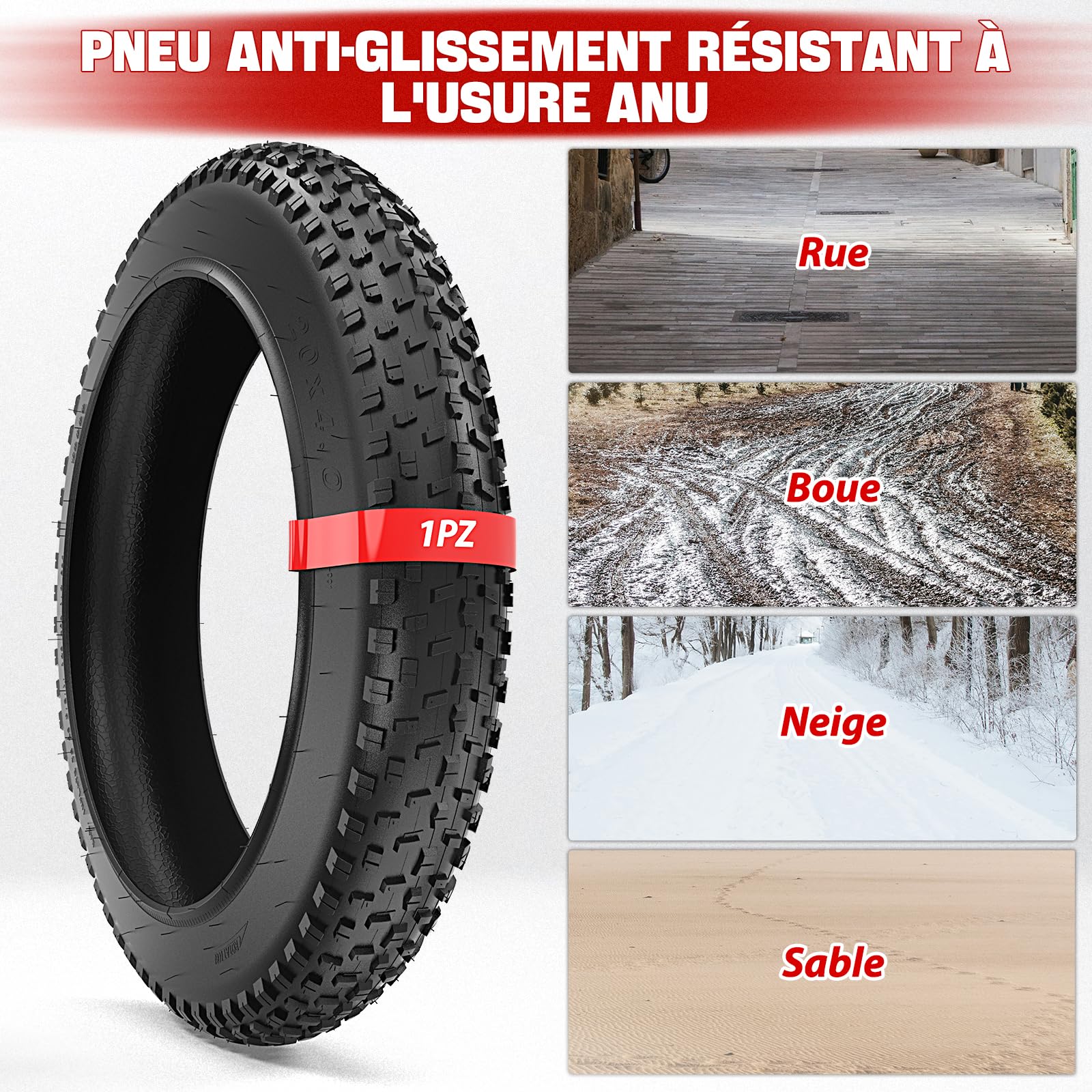1PZ 20x4.0 Fat Bike Tyre | Butyl Rubber Tire for Electric Mountain Bikes
