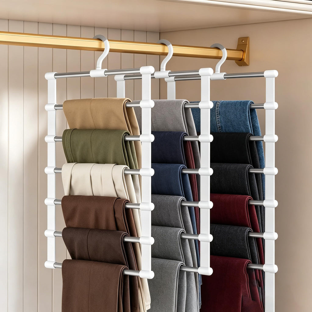 Trouser Hangers Space Saving for Wardrobe Closet, 3 Pack Multi Layer Metal Trouser Hangers for Women, 360° Rotatable Closet Organizer for Skirt - image 1