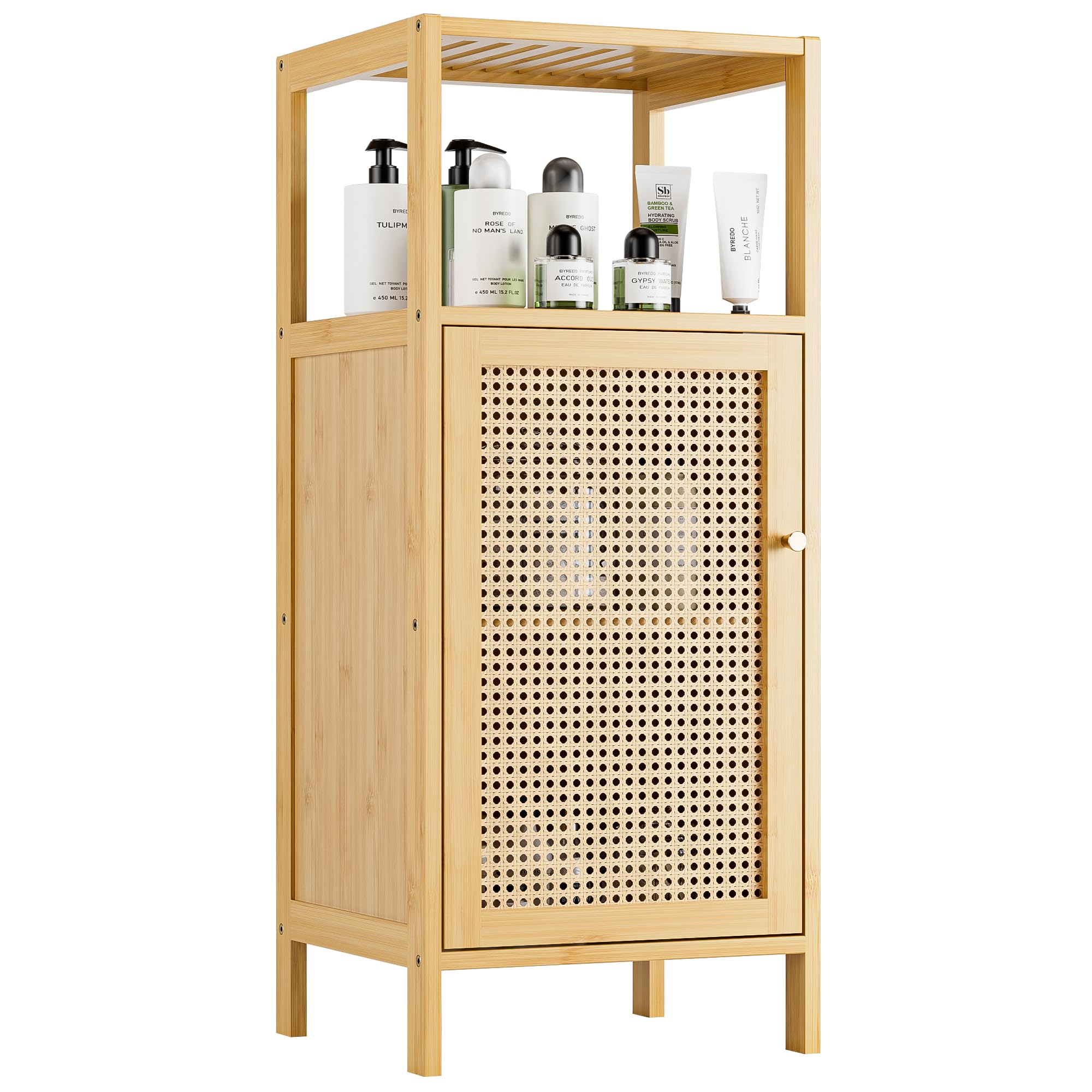 vovala Bamboo Bathroom Floor Cabinet – Rattan Storage Organizer Rack