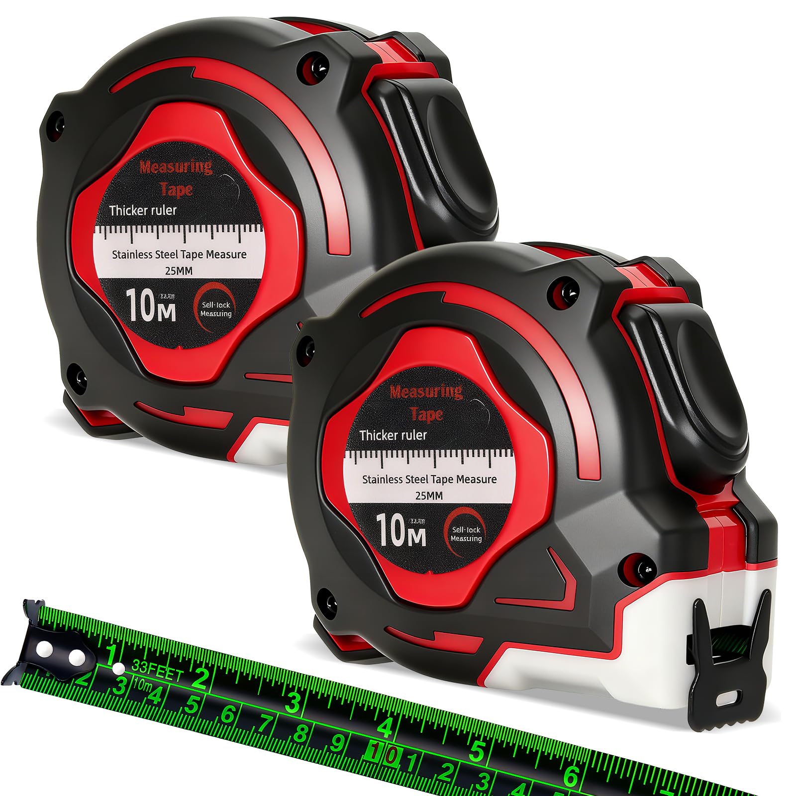 10m Retractable Tape Measure – 2 Pack Stainless Steel