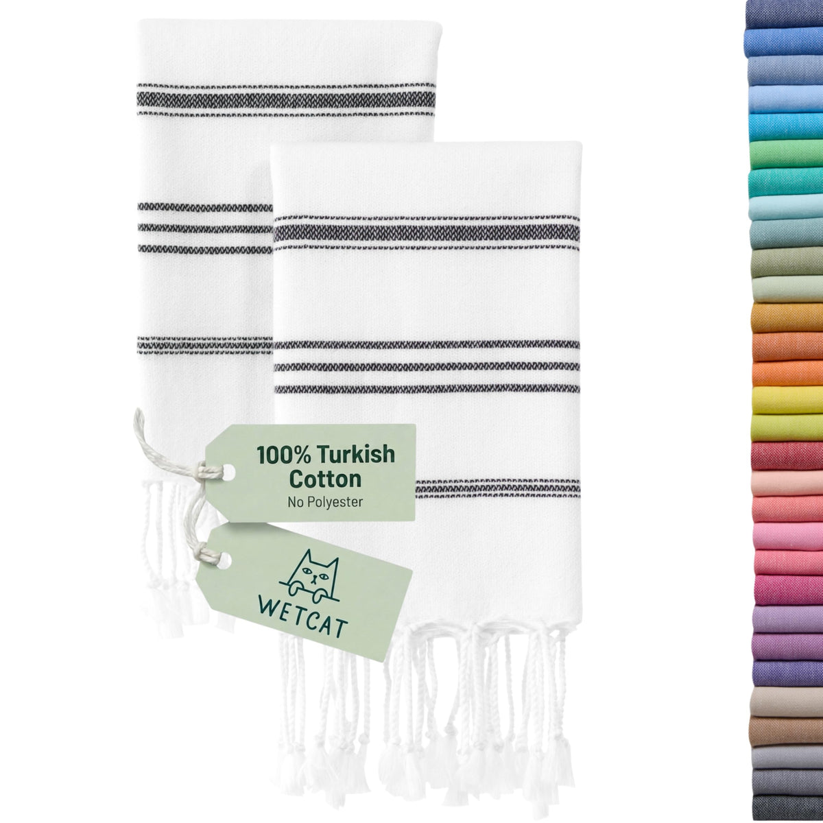 WETCAT Turkish Hand Towels with Hanging Loop, Set of 2 20" x 30" 100% Turkish Cotton, Pre-Washed, Quick Drying, for Kitchen or Bathroom - image 1