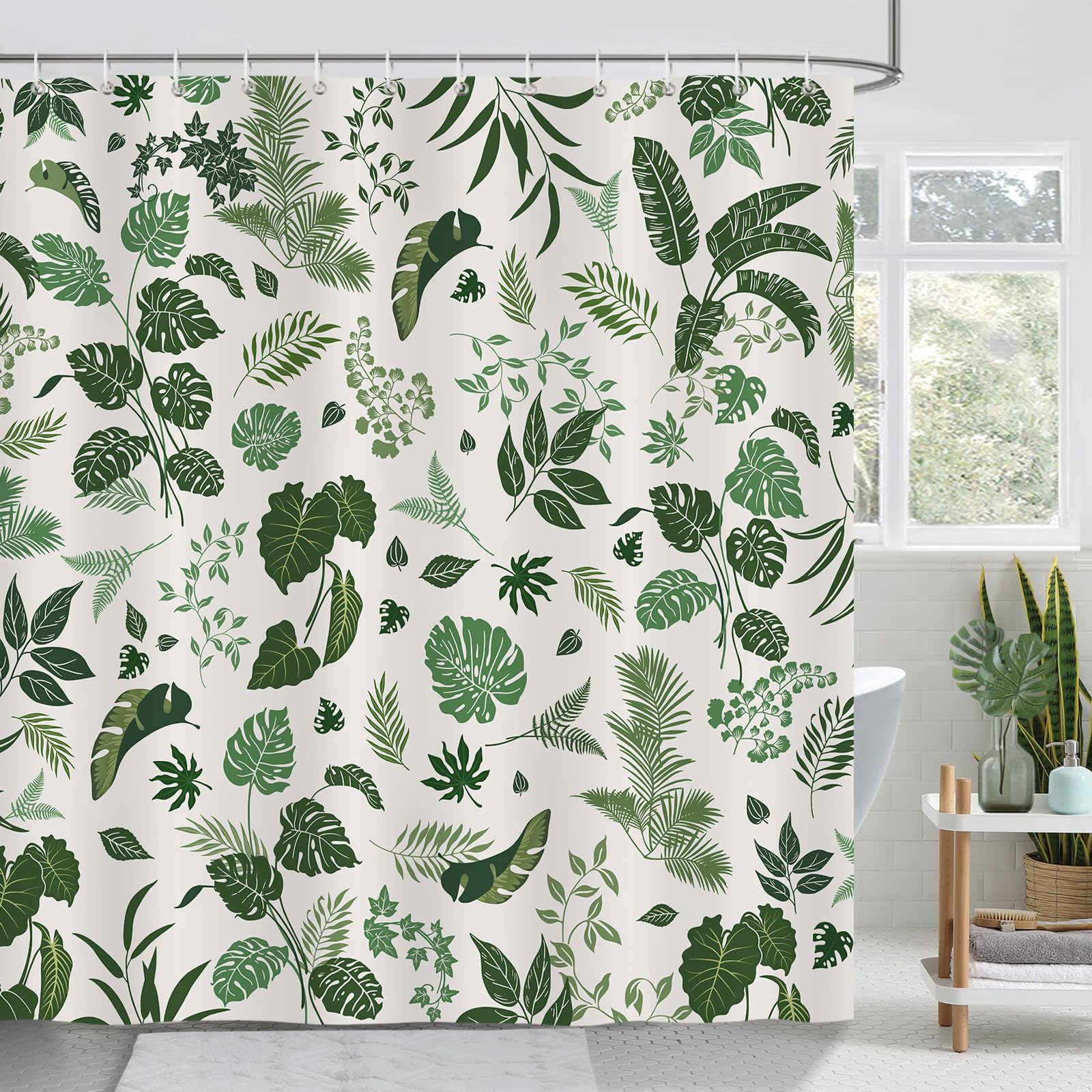 Bonhause Tropical Green Leaf Shower Curtain | Waterproof Polyester 180x180cm