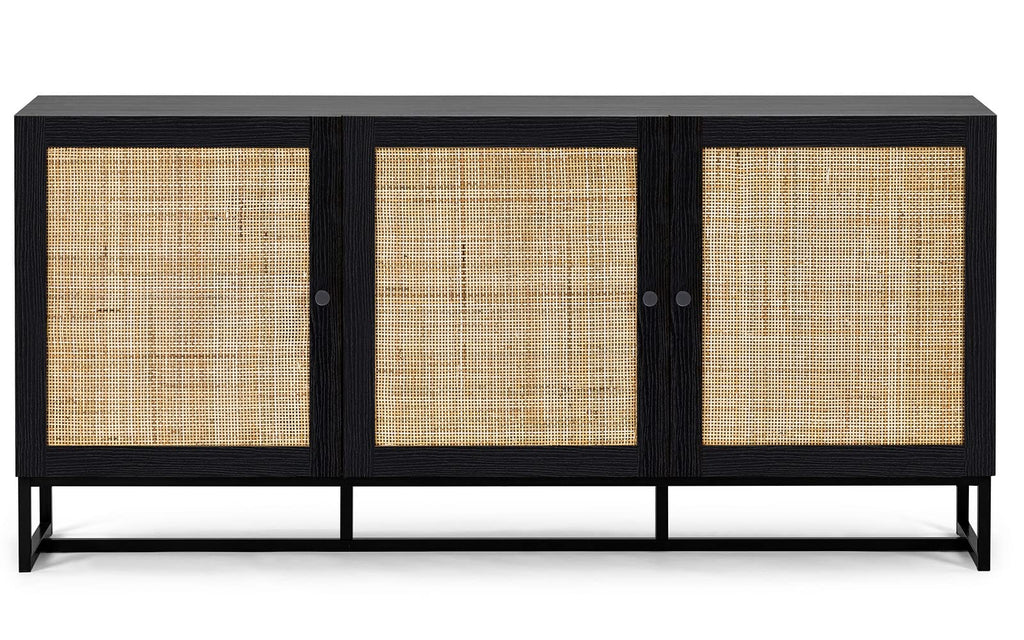 Julian Bowen Padstow Sideboard, Rattan Doors, Black - H75 x W160 x D40cm - image 2