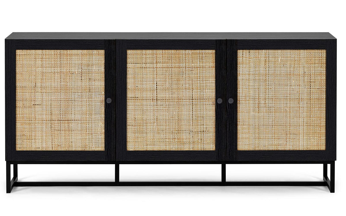 Julian Bowen Padstow Sideboard, Rattan Doors, Black - H75 x W160 x D40cm - image 2