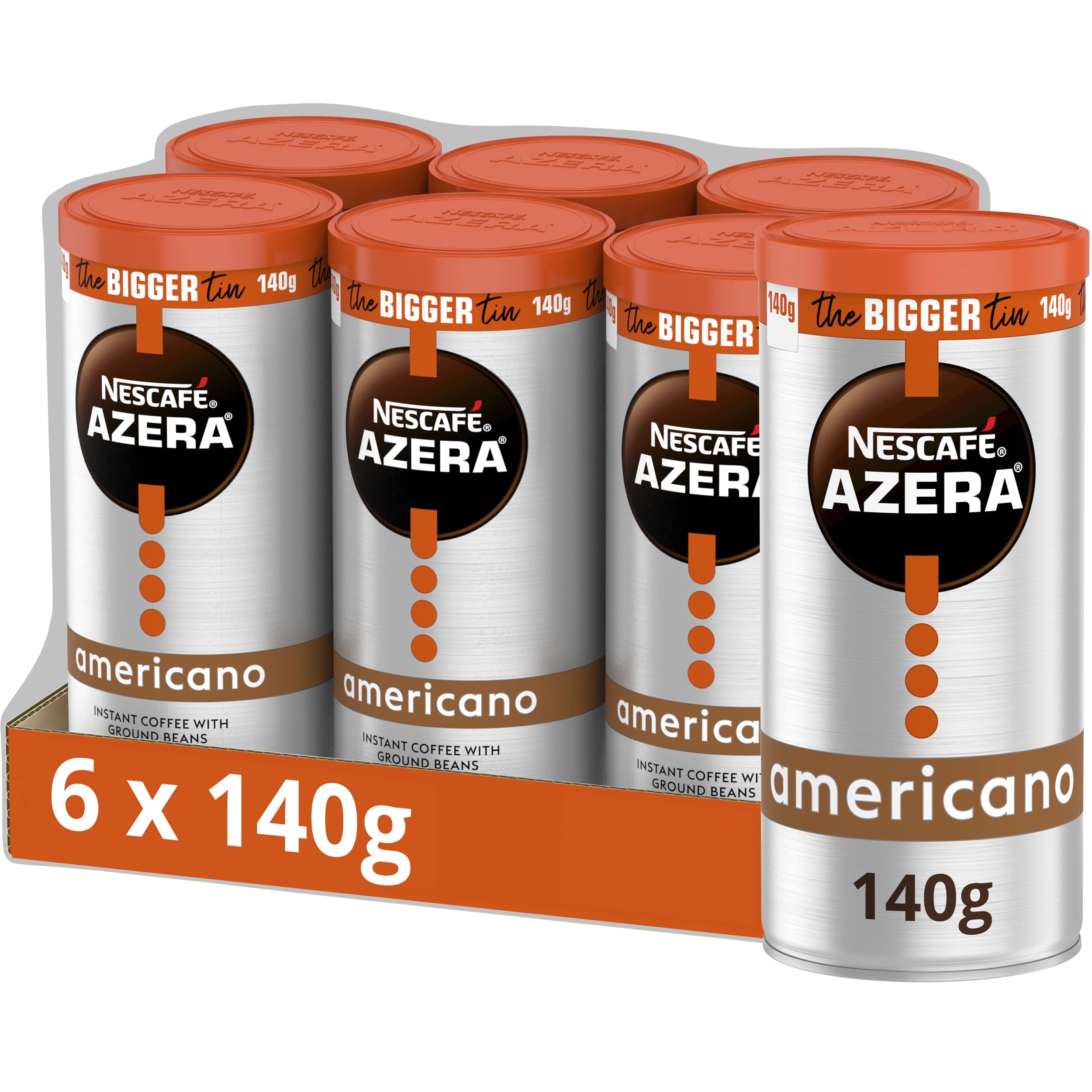 NESCAFÉ Azera Americano Instant Coffee - 140g Tin (Pack of 6)