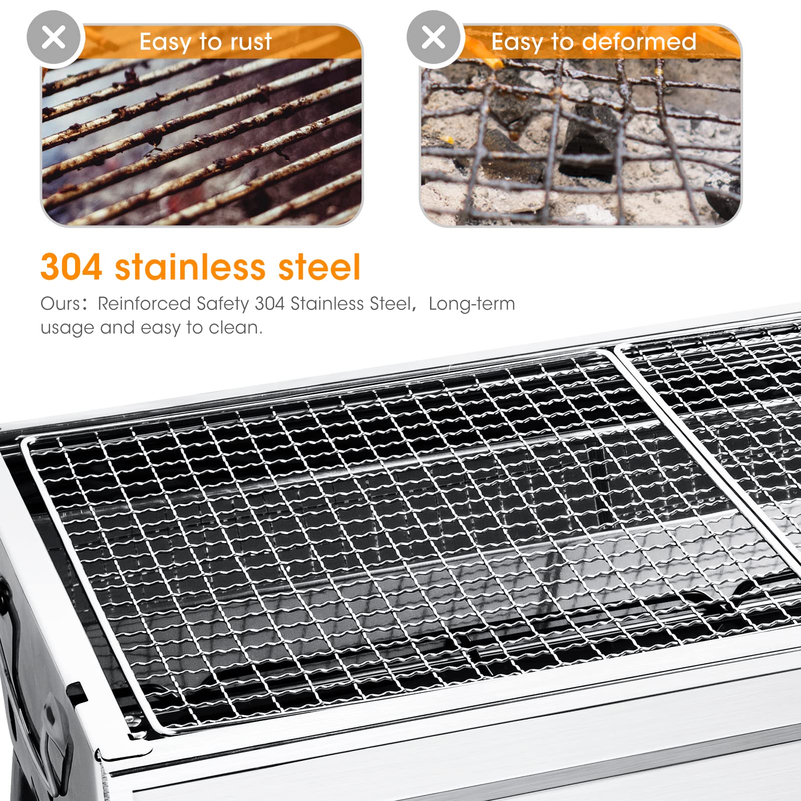 Uten Portable Charcoal BBQ Grill – Folding Stainless Steel Outdoor Grill