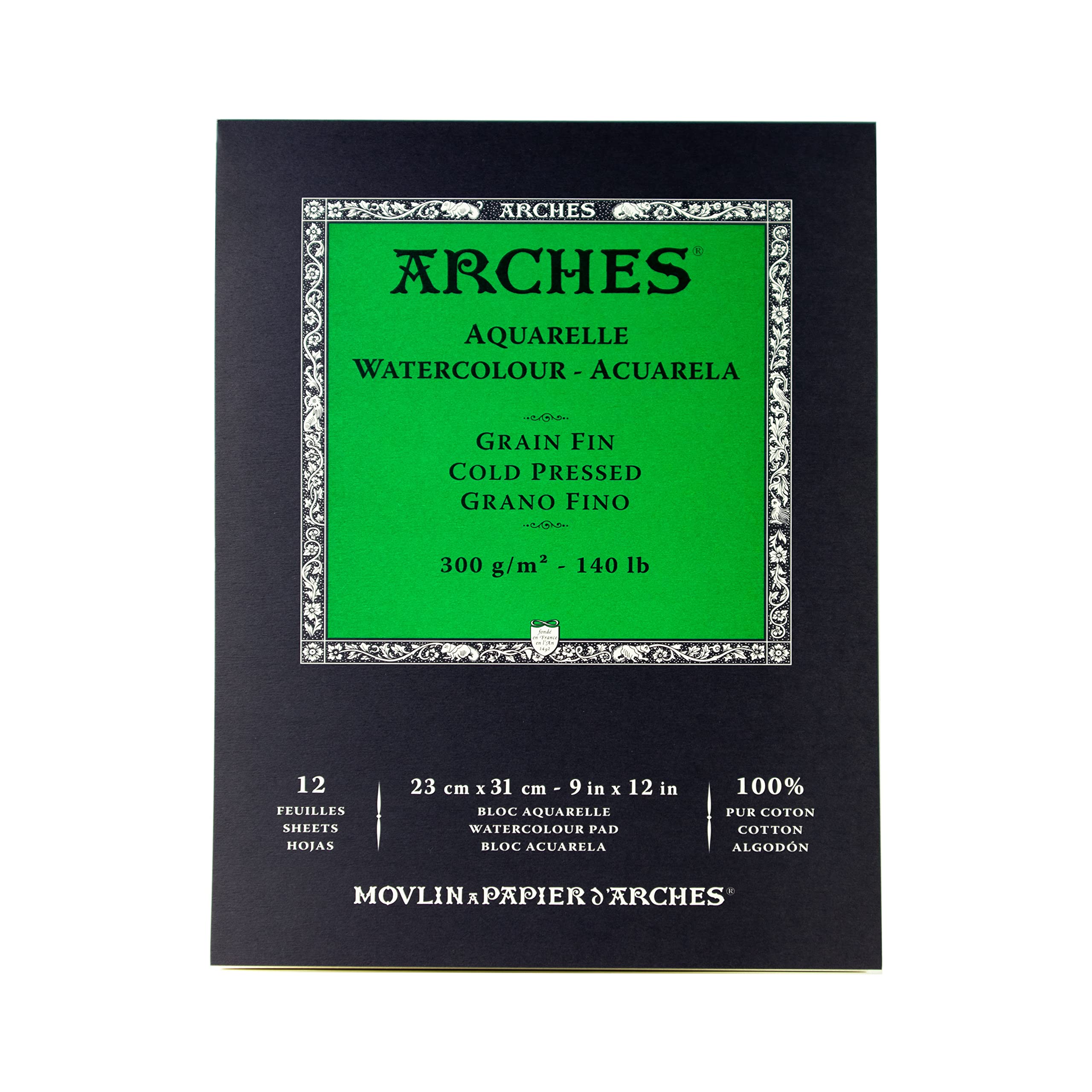 ARCHES Cold Pressed Watercolour Pad - 100% Cotton, 300gsm, 9x12", 12 Sheets