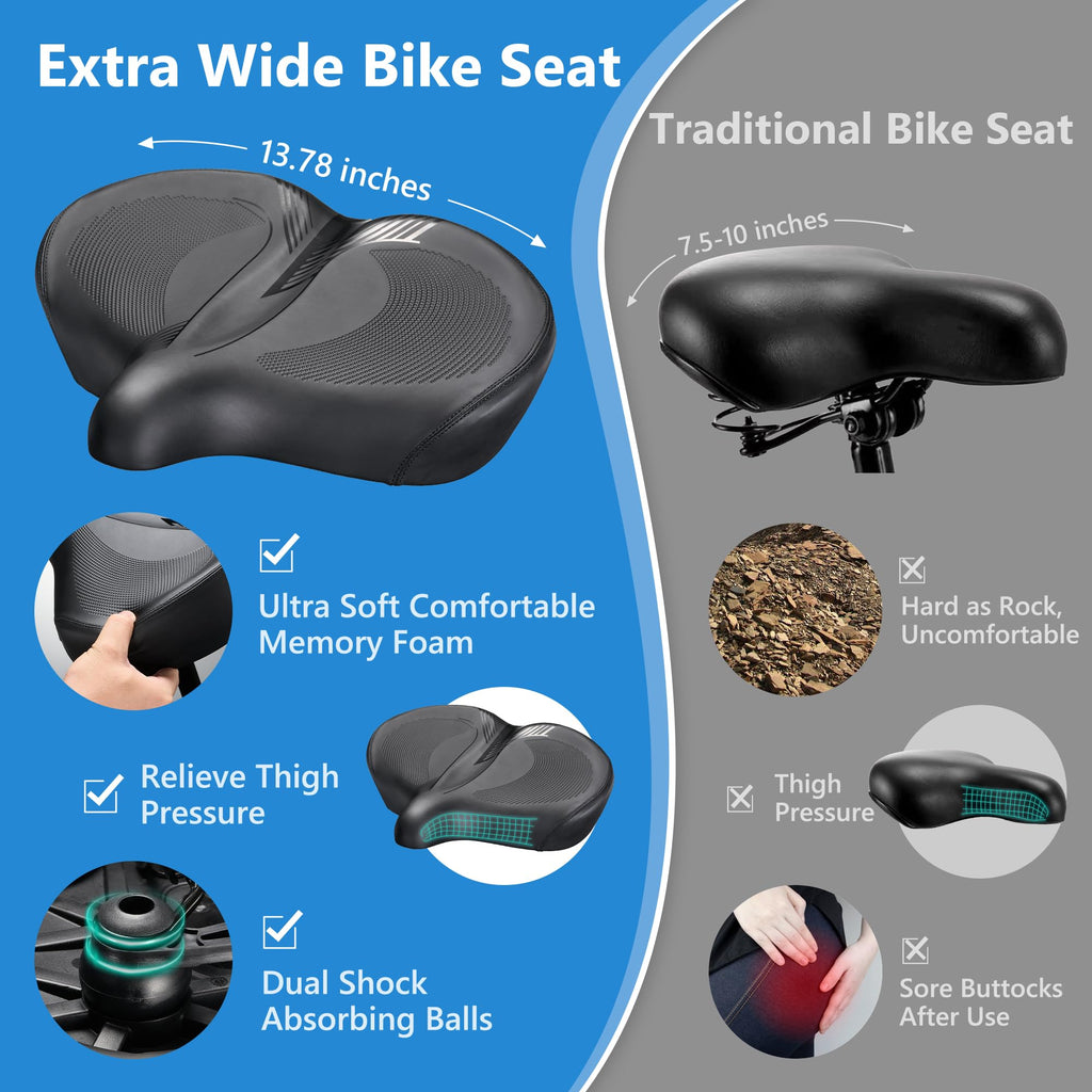 DAWAY W60 Extra Wide Bike Seat – Memory Foam Shock Absorbing Saddle
