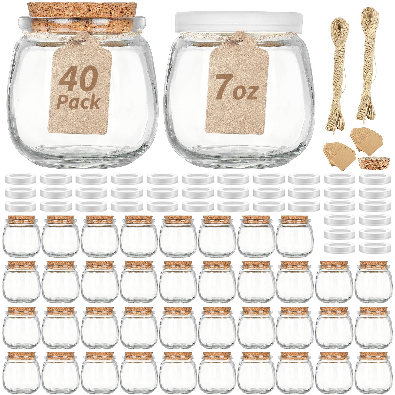 Absovetu 40 Pack Small Glass Jars with Lids | 7oz Mason Jars for DIY Gifts