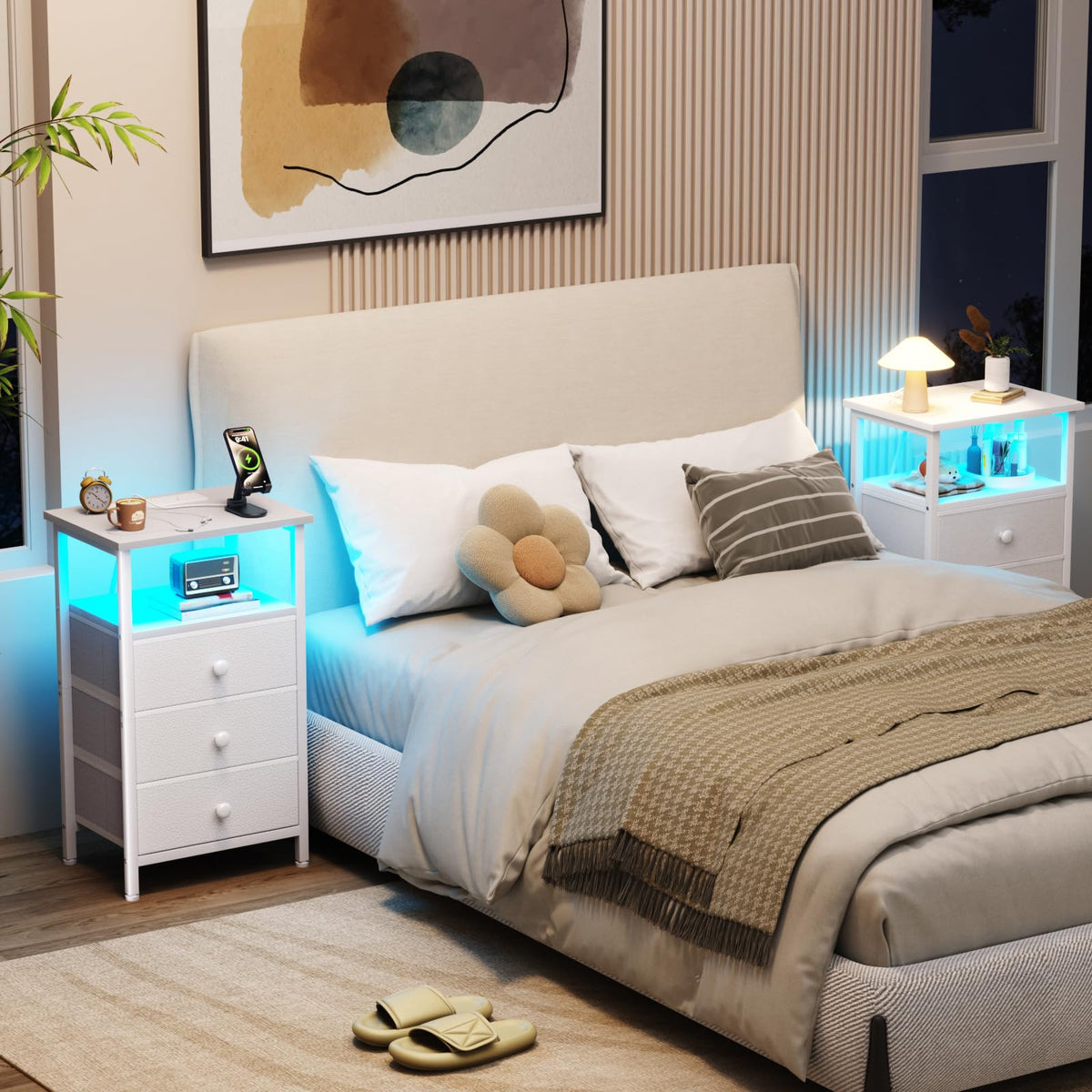 LOAKEKEL Bedside Table with Charging Station, Side Table with 3 Drawers - image 5