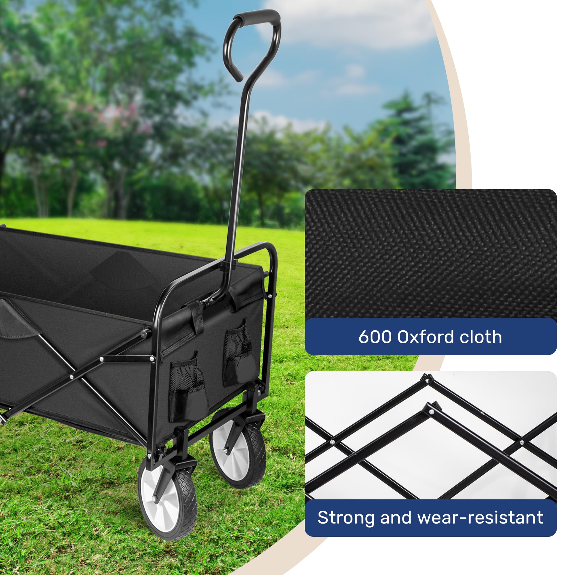 YSSOA Folding Garden Cart PRO - Heavy Duty 100kg Collapsible Wagon, Black