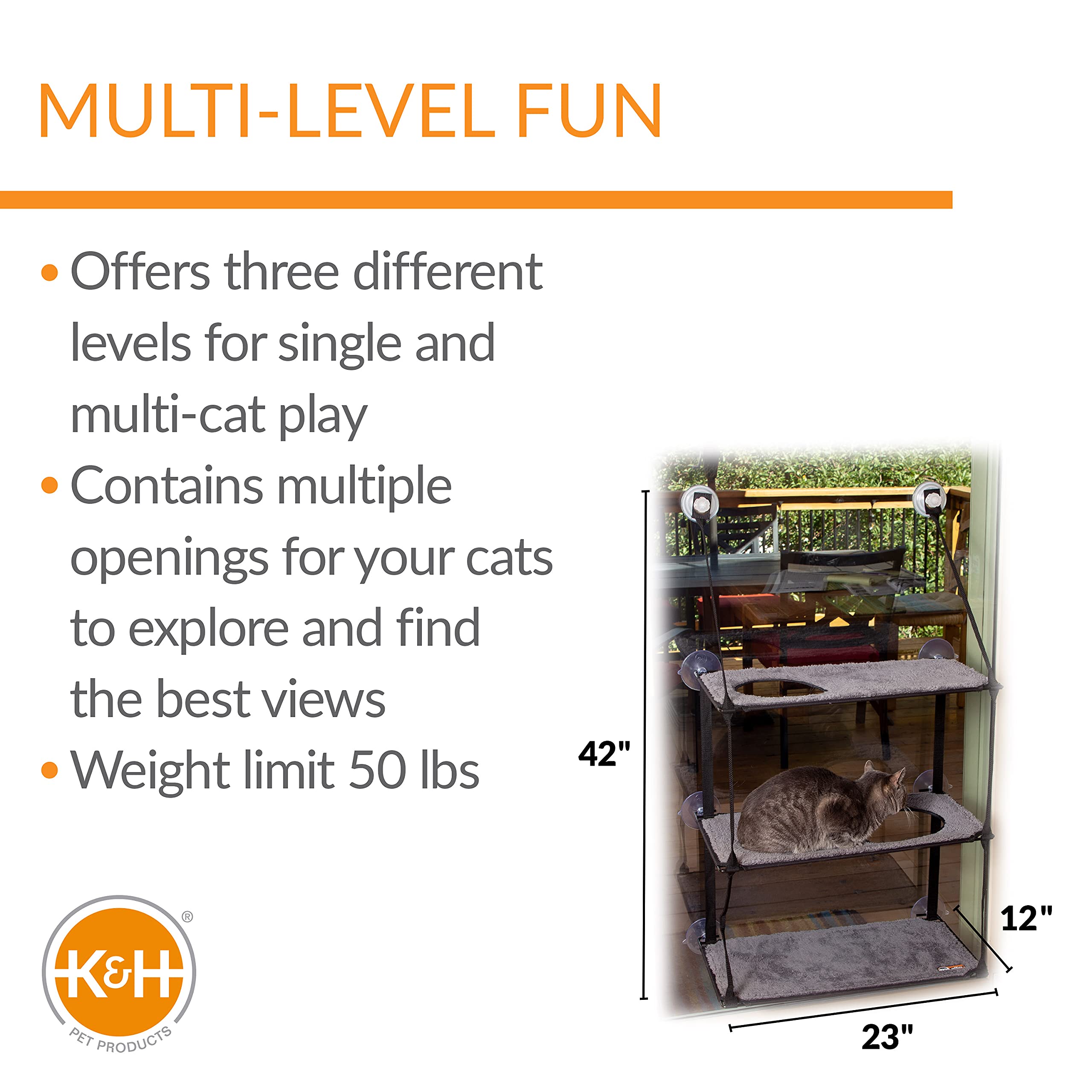 K&H Pet Products EZ Mount Triple Stack Window Cat Perch - Gray, 3 Levels
