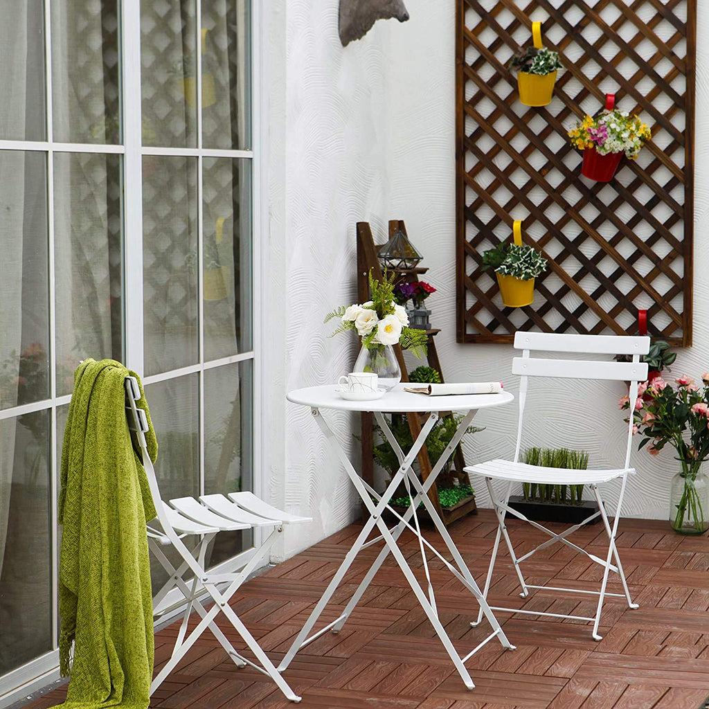 Grand Patio 3-Piece Bistro Set | Folding Steel Garden Furniture - White