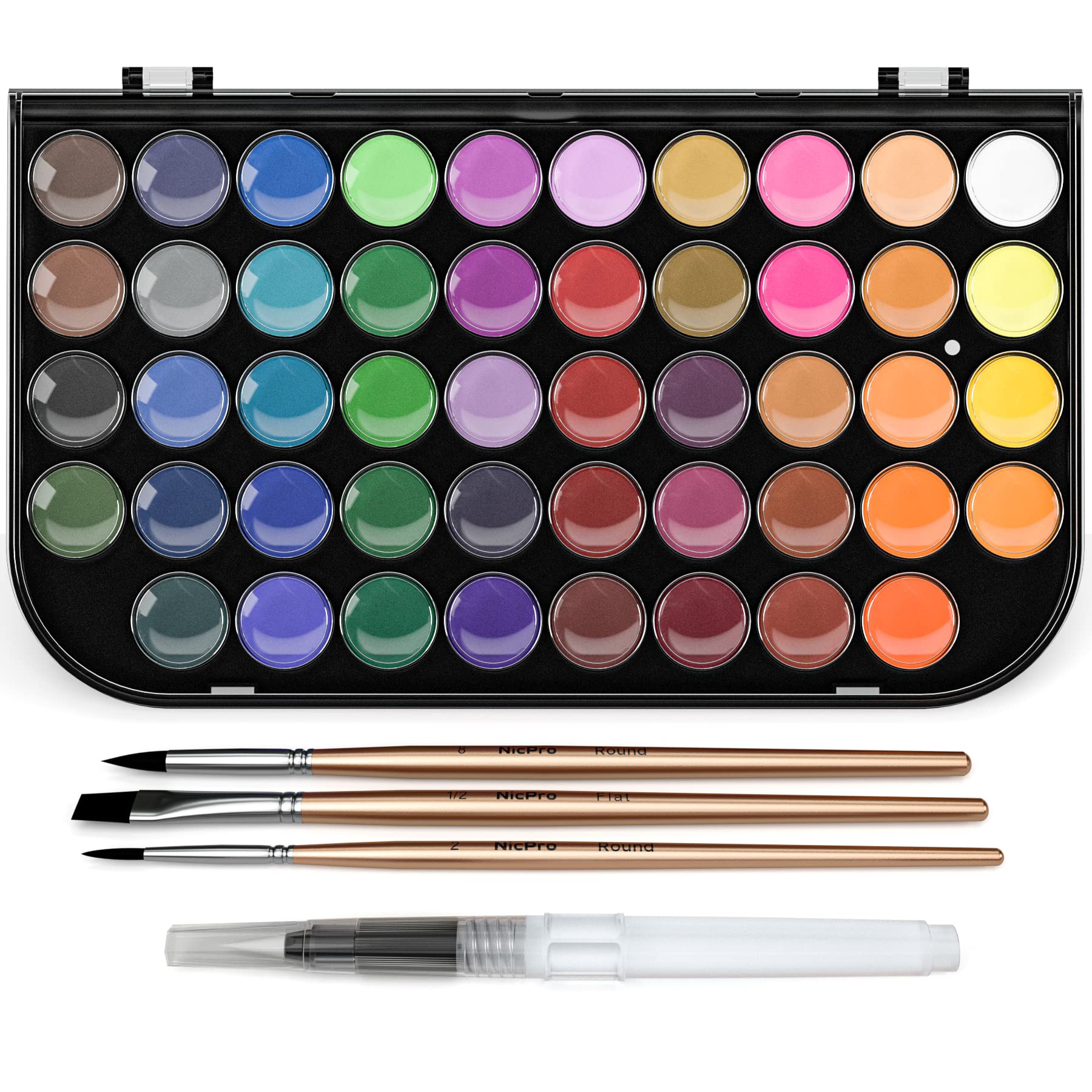 Nicpro 48 Color Watercolour Paint Set with 3 Brushes and Palette