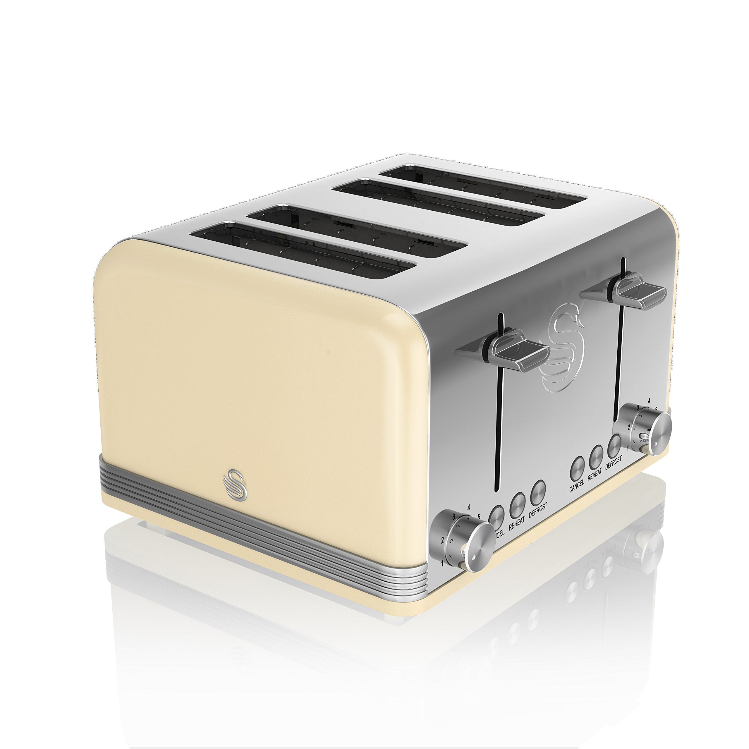 Swan Retro 4-Slice Toaster – 1600W with 6 Browning Levels, Cream