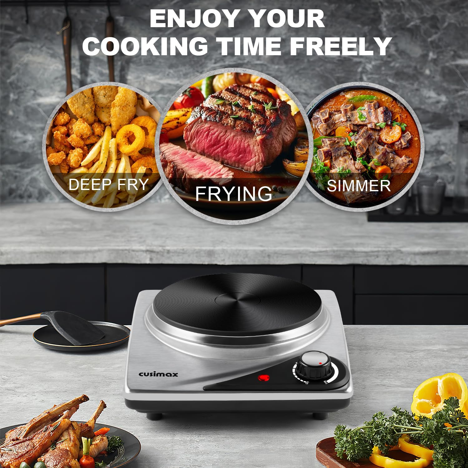 CUSIMAX Portable Electric Hot Plate – 1500W Single Burner Cooktop