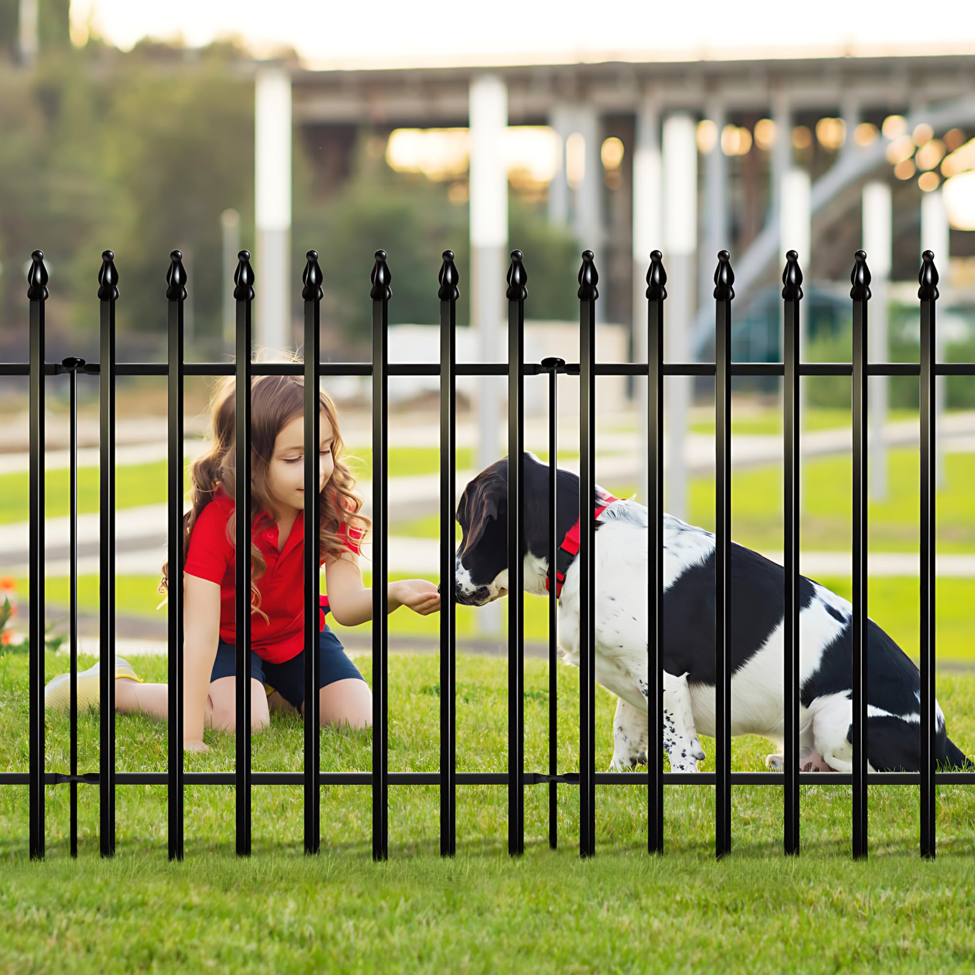 Thealyn Metal Garden Fence – 5 Panels No-Dig Decorative Dog Fence, Black