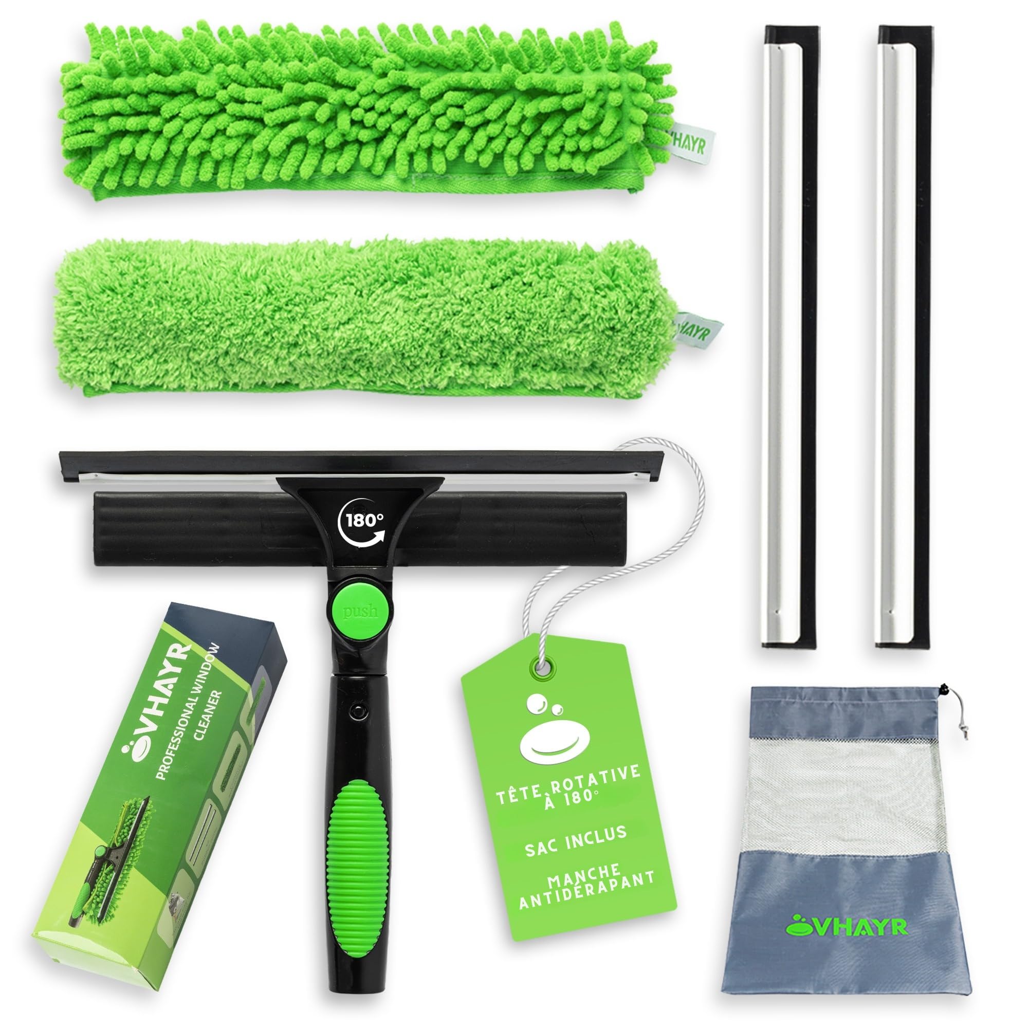 VHAYR 25cm Window Squeegee | 2-in-1 Swivel Head Cleaner with Refills