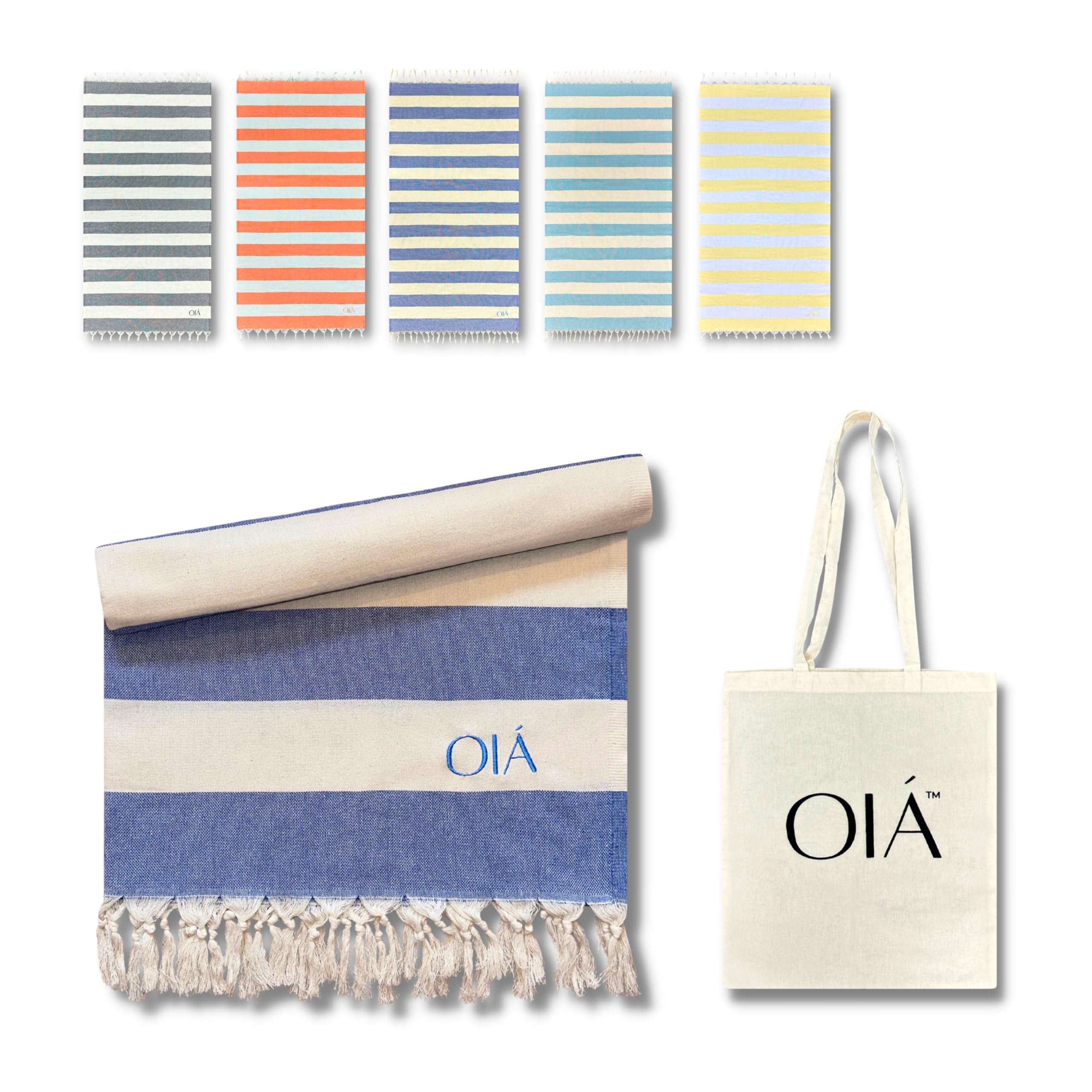 OIÁ Blue Hammam Towel – XXL Turkish Cotton Beach Towel & Peshtemal
