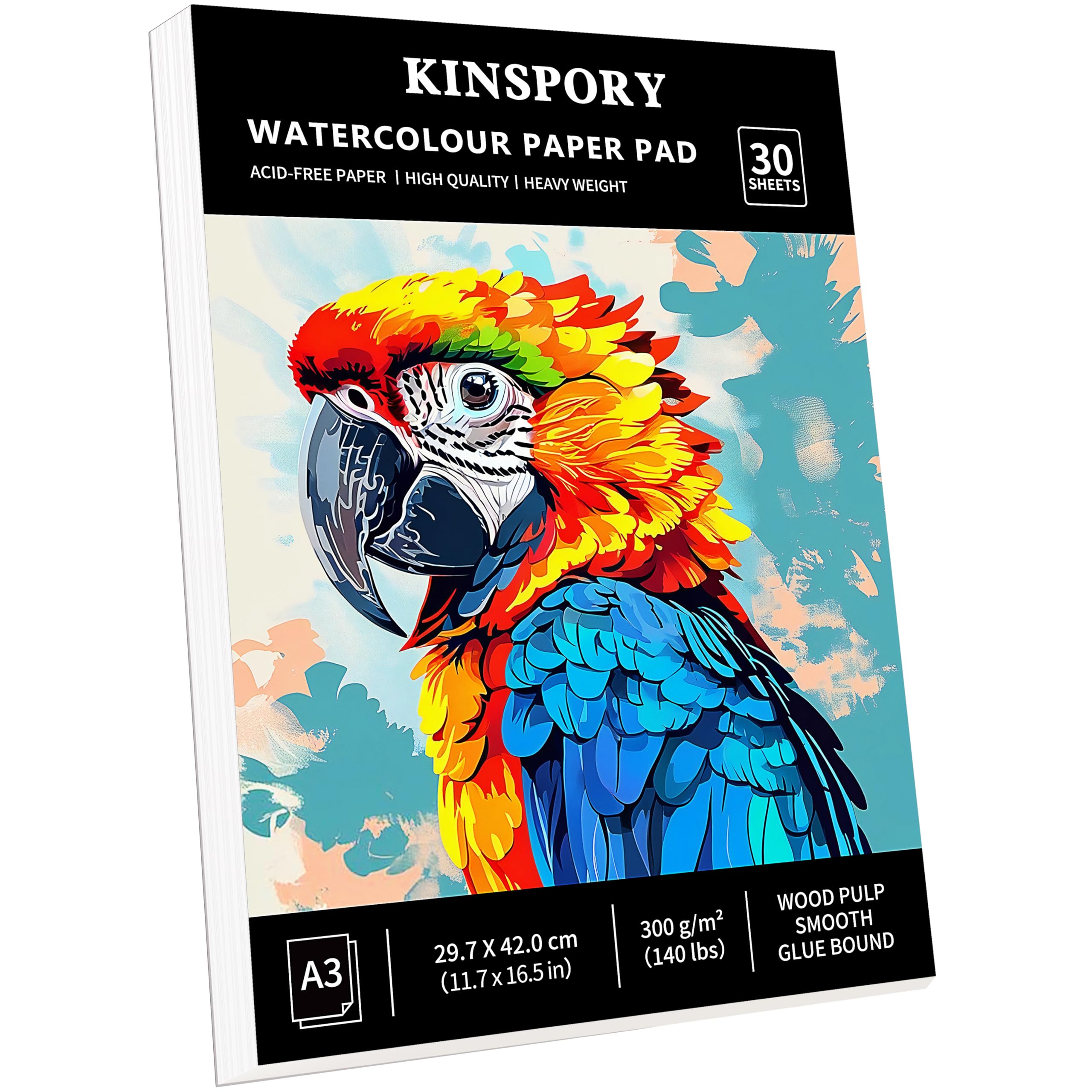 Kinspory A3 Watercolour Paper Pad – 300GSM Cold-Pressed 30 Sheets