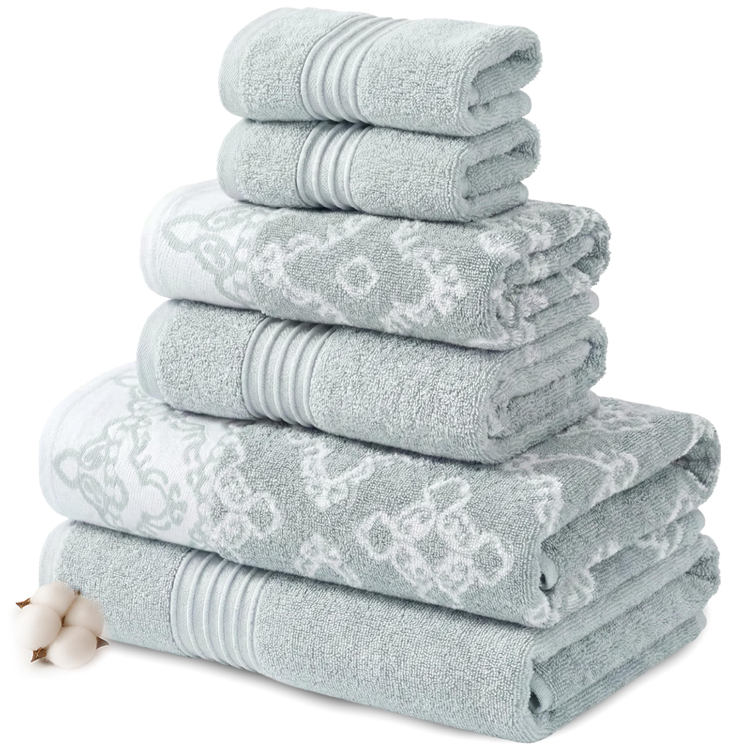 Modern Threads 6-Piece Cotton Towel Set | Charlize Jacquard – Dark Sage