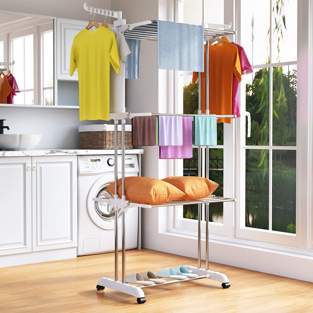 Innotic 4-Tier Foldable Clothes Drying Rack | Stainless Steel Airer with Wheels