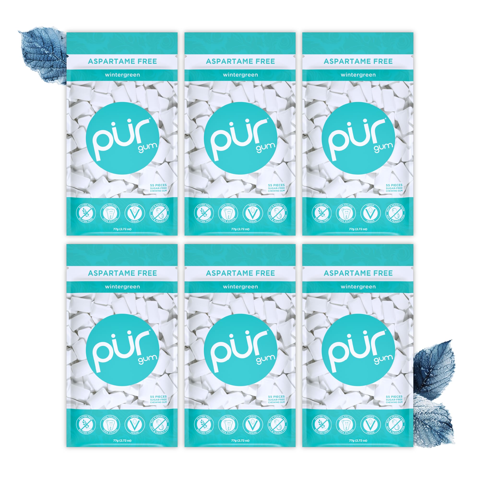 PUR Wintergreen Xylitol Chewing Gum – Sugar Free & Vegan, 55 Count