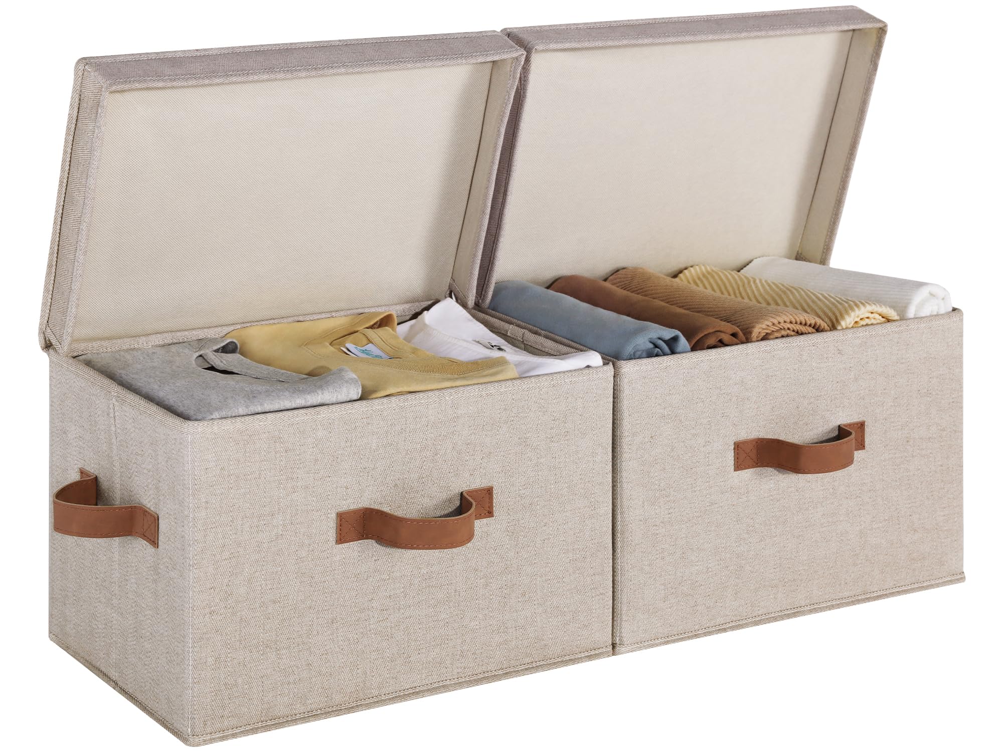 StorageWorks Fabric Closet Storage Bins with Lids - Large 2-Pack, Brown
