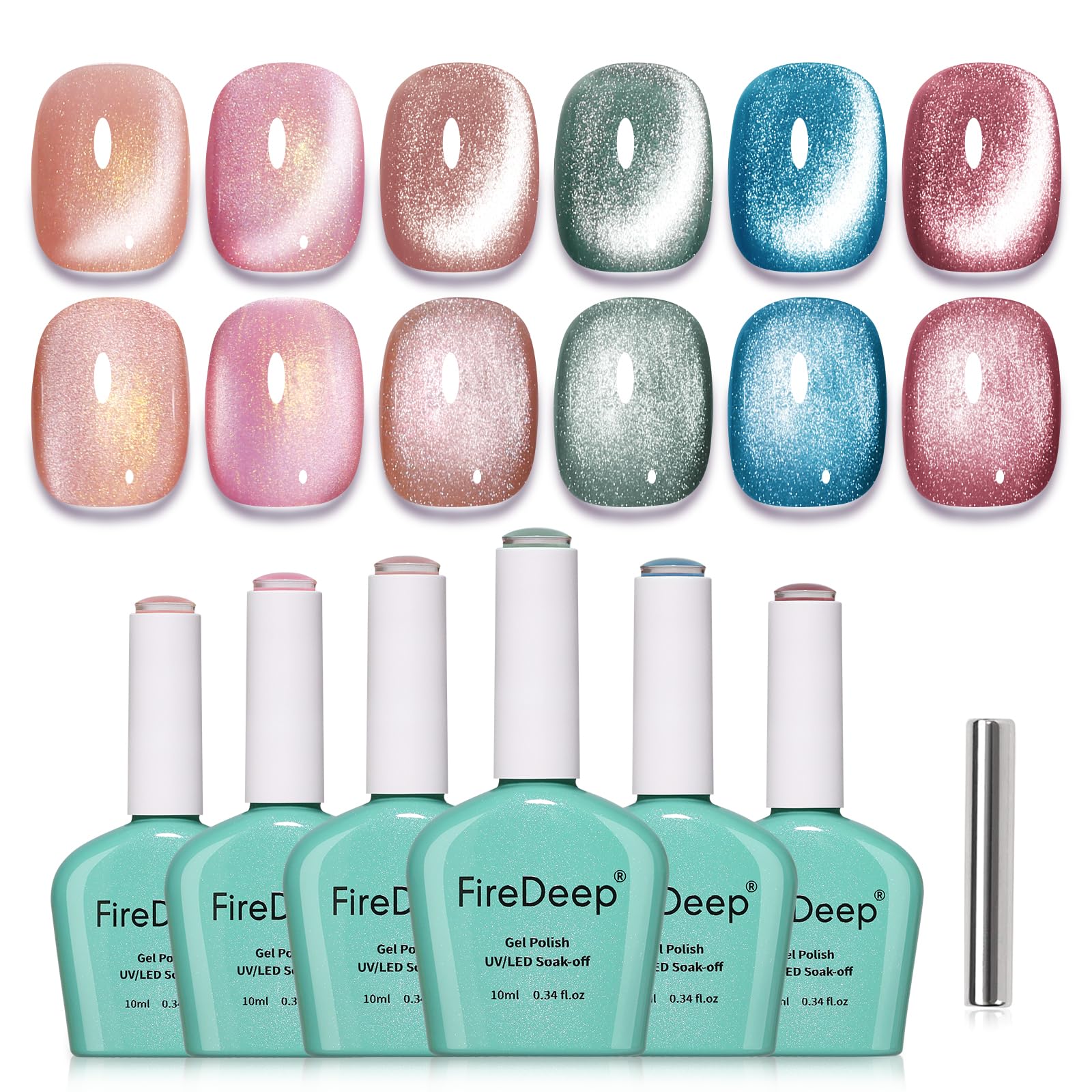 Firedeep Cat Eye Gel Polish Set - 6 Colors Pink Nude Magnetic Nail Kit